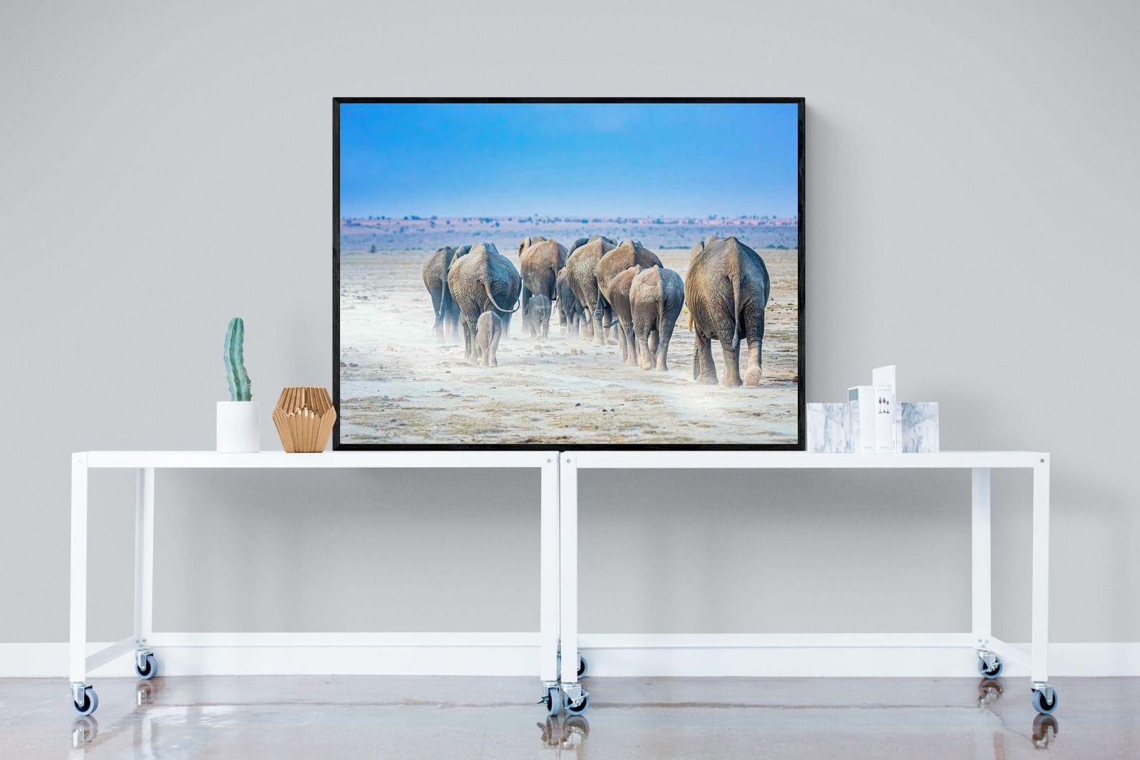 Amboseli Lake Convoy-Wall_Art-120 x 90cm-Mounted Canvas-Black-Pixalot