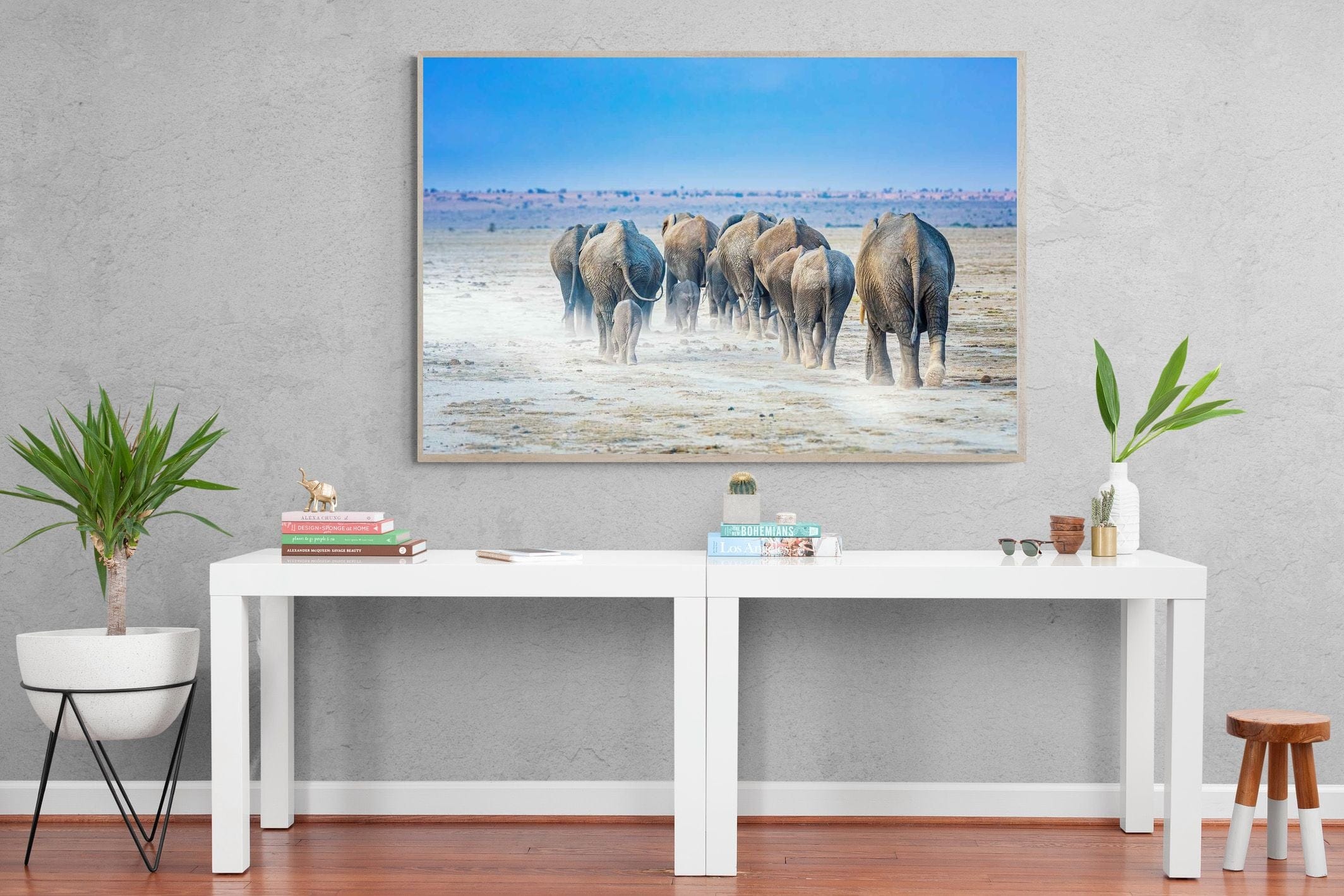 Amboseli Lake Convoy-Wall_Art-150 x 100cm-Mounted Canvas-Wood-Pixalot