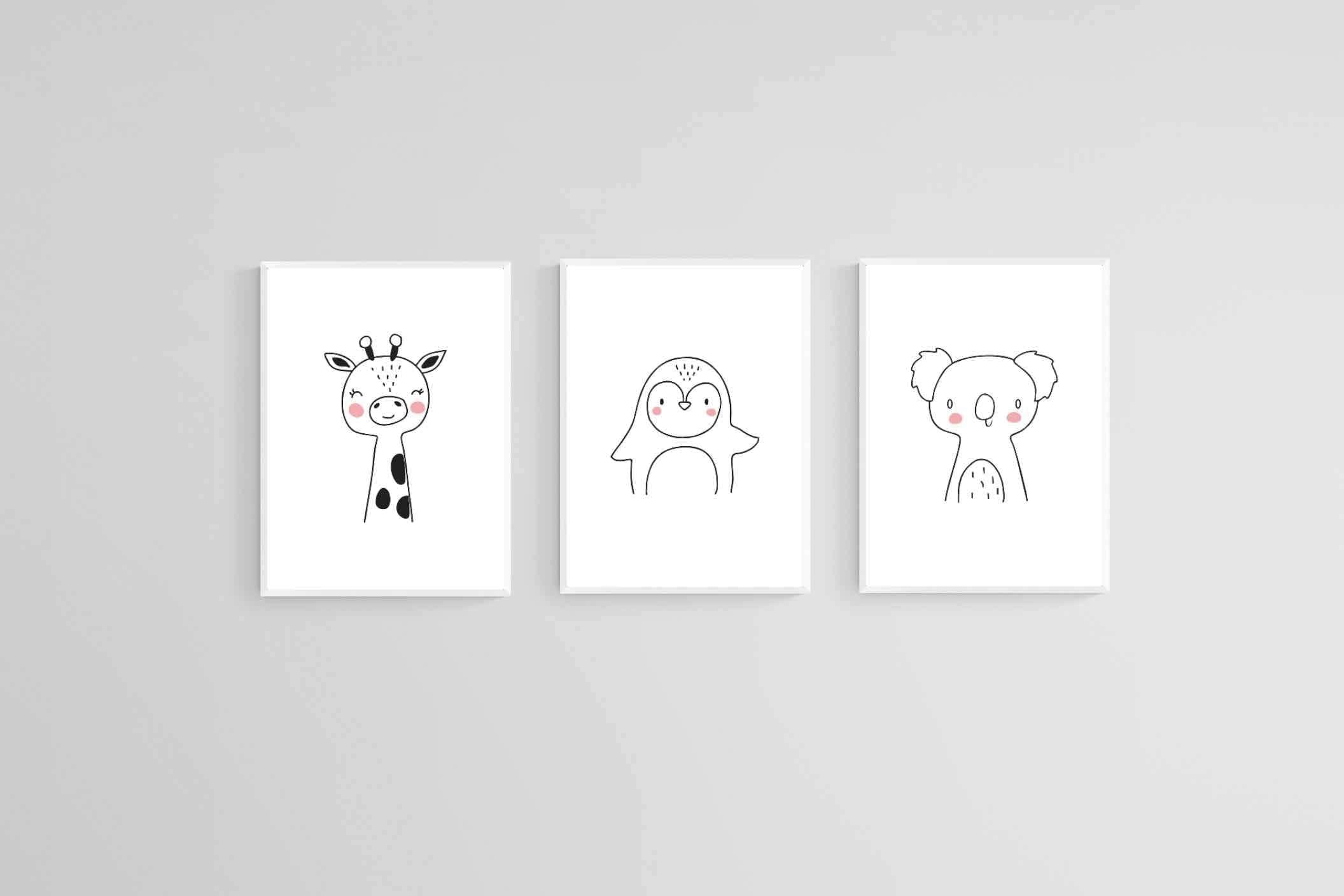 Animal Friends Set-Wall_Art-45 x 60cm (x3)-Mounted Canvas-White-Pixalot