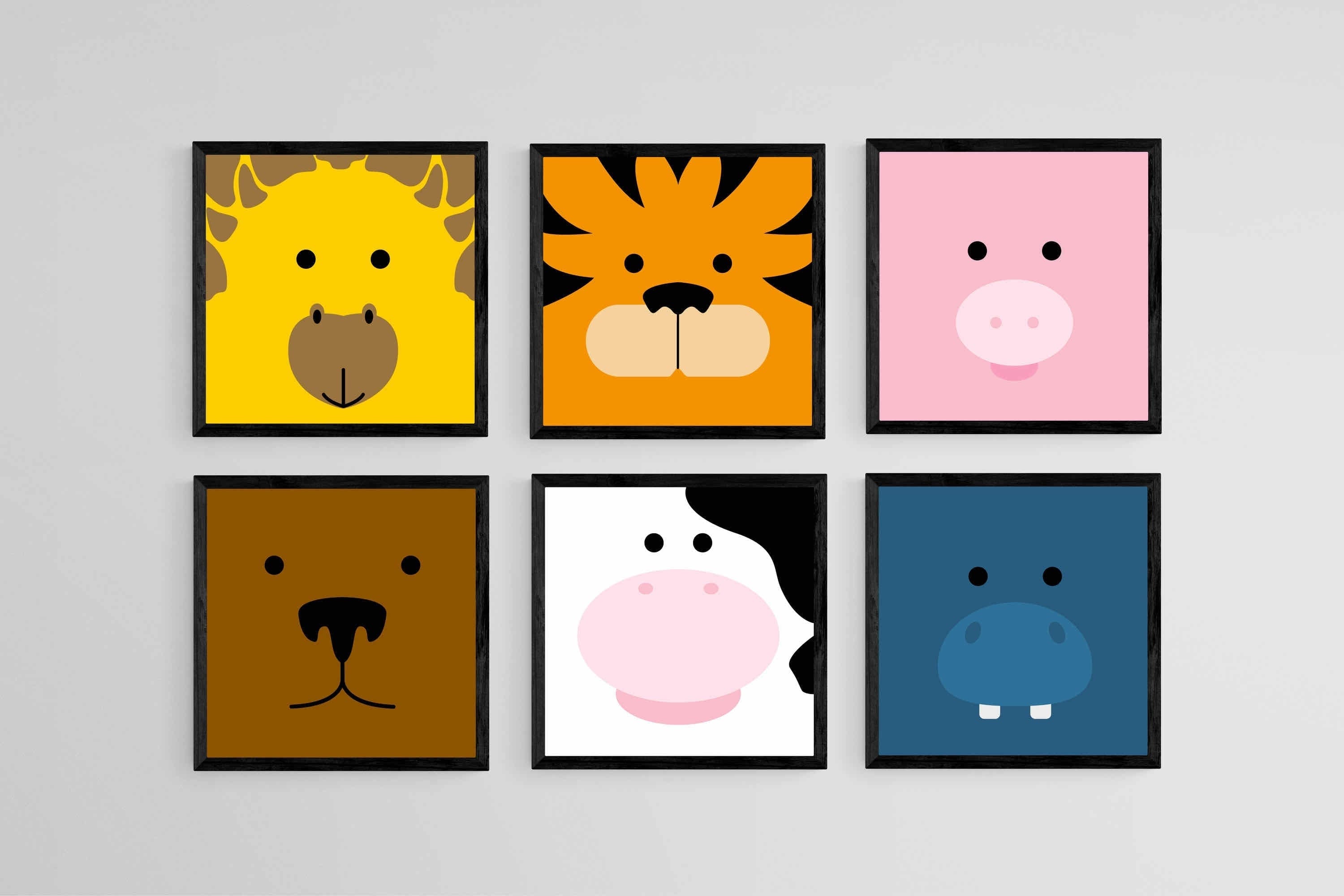 Animal Gang Set-Wall_Art-30 x 30cm (x6)-Mounted Canvas-Black-Pixalot