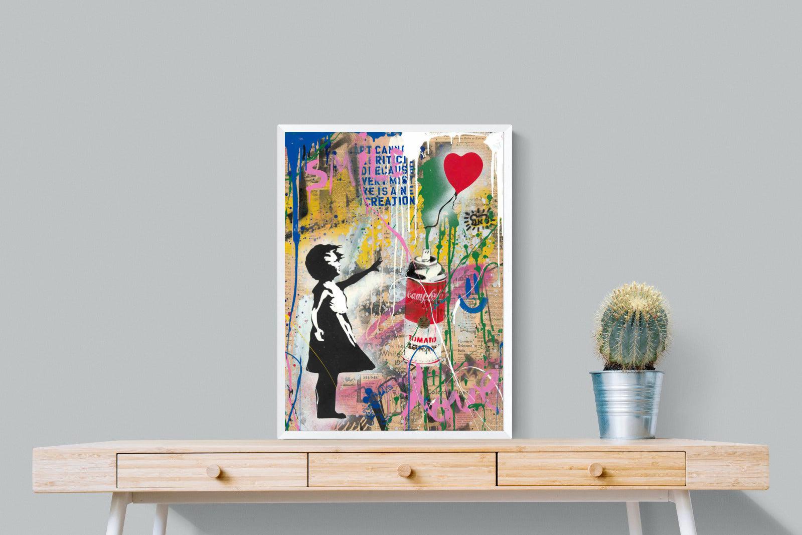 Mr Brainwash Banksy Tribute Street Art-Wall_Art-60 x 80cm-Mounted Canvas-White-Pixalot