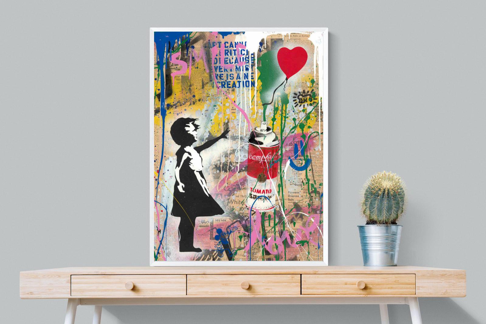 Mr Brainwash Banksy Tribute Street Art-Wall_Art-75 x 100cm-Mounted Canvas-White-Pixalot