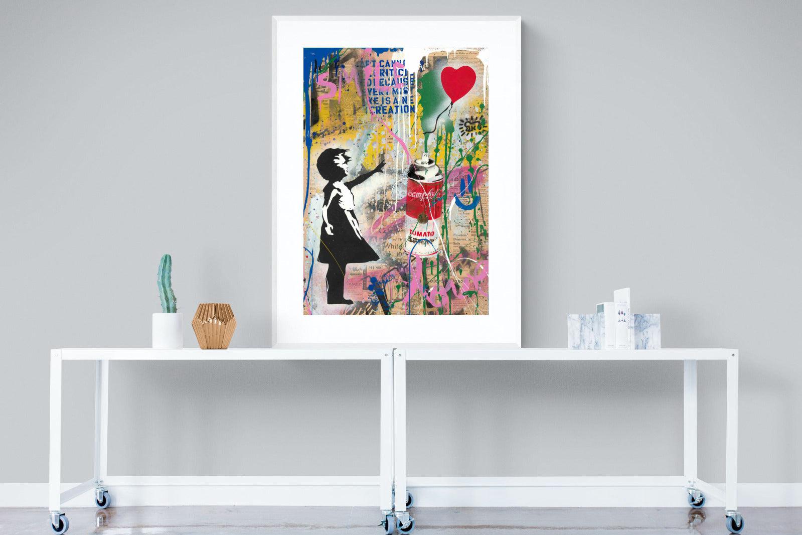 Mr Brainwash Banksy Tribute Street Art-Wall_Art-90 x 120cm-Framed Print-White-Pixalot