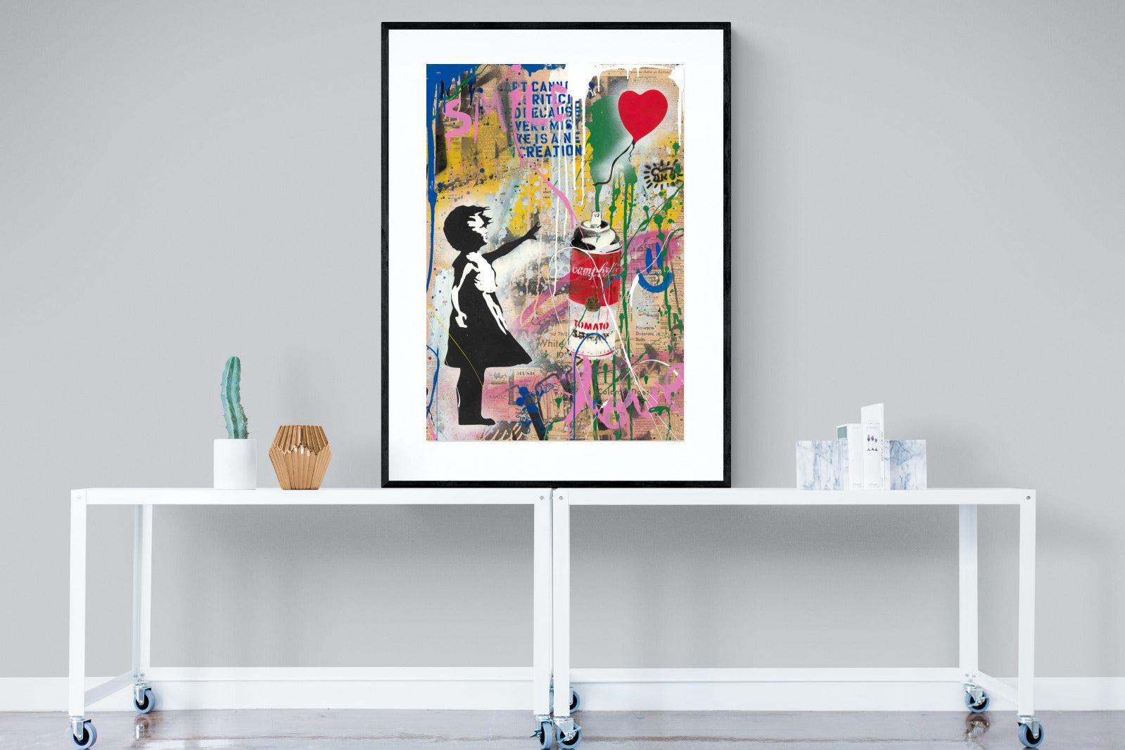 Mr Brainwash Banksy Tribute Street Art-Wall_Art-90 x 120cm-Framed Print-Black-Pixalot