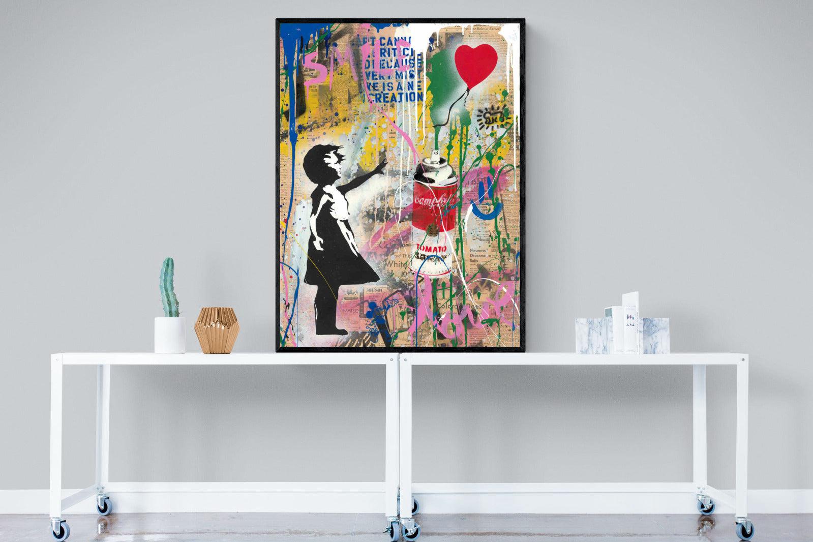 Mr Brainwash Banksy Tribute Street Art-Wall_Art-90 x 120cm-Mounted Canvas-Black-Pixalot