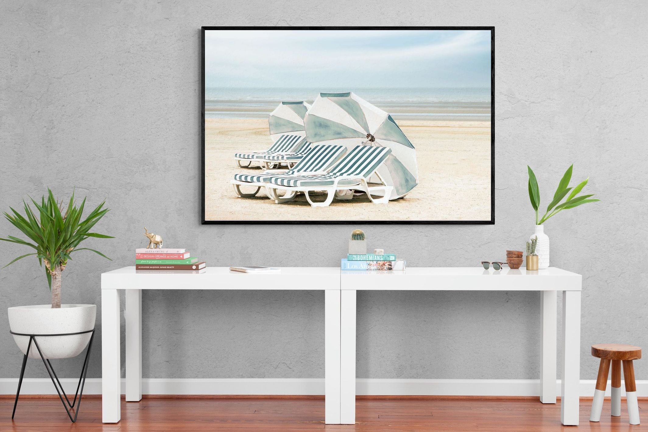 Beach Loungers-Wall_Art-150 x 100cm-Mounted Canvas-Black-Pixalot