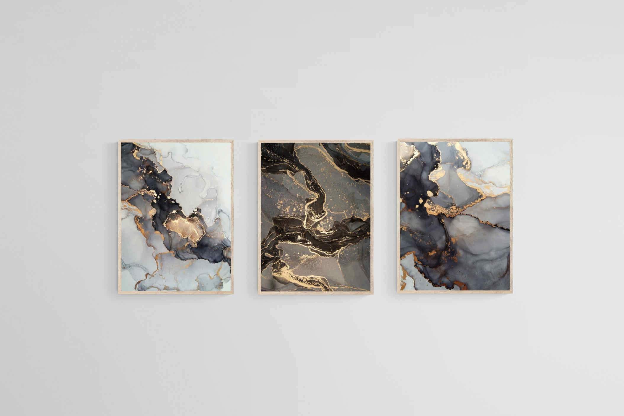 Black & Gold Set-Wall_Art-45 x 60cm (x3)-Mounted Canvas-Wood-Pixalot