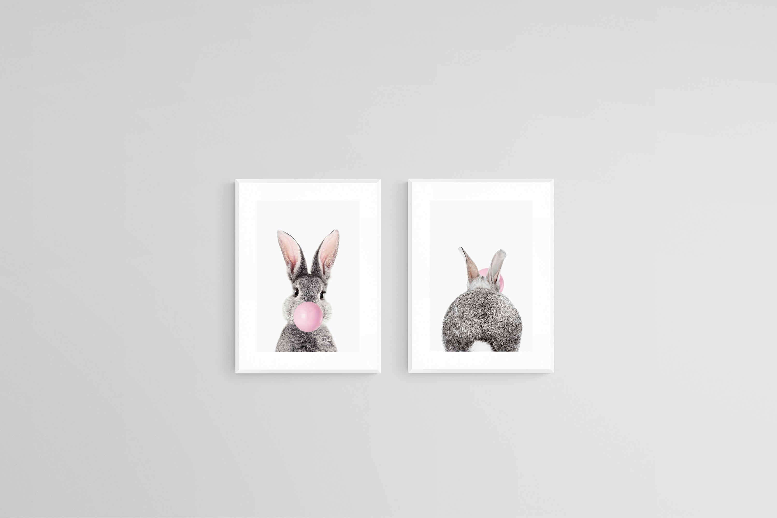 Bubblegum Bunny Set-Wall_Art-45 x 60cm (x2)-Framed Print-White-Pixalot