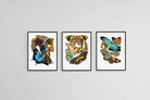 Butterfly Collage Set-Wall_Art-45 x 60cm (x3)-Mounted Canvas-Black-Pixalot