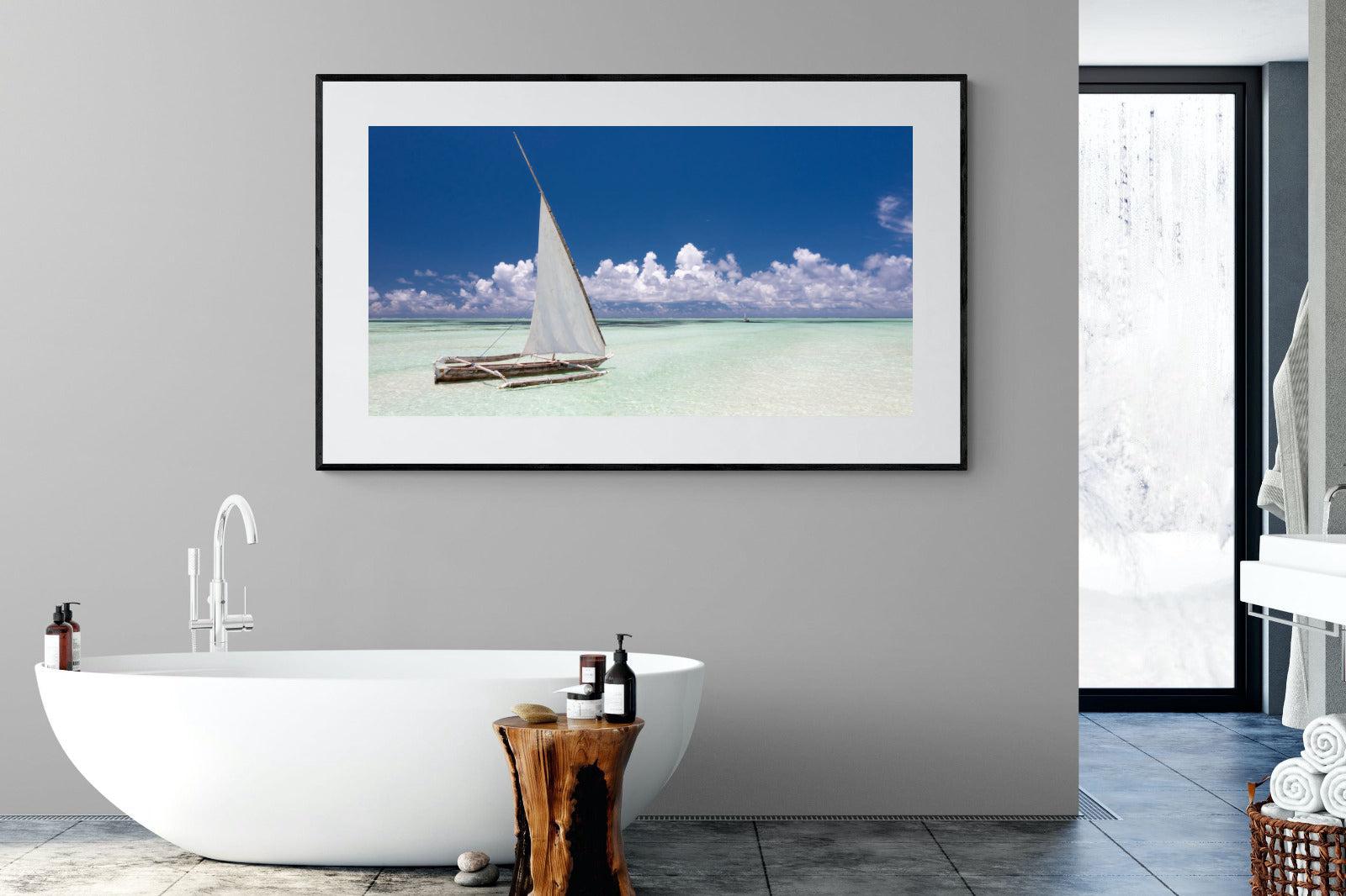 Dhow on Blue-Wall_Art-180 x 110cm-Framed Print-Black-Pixalot