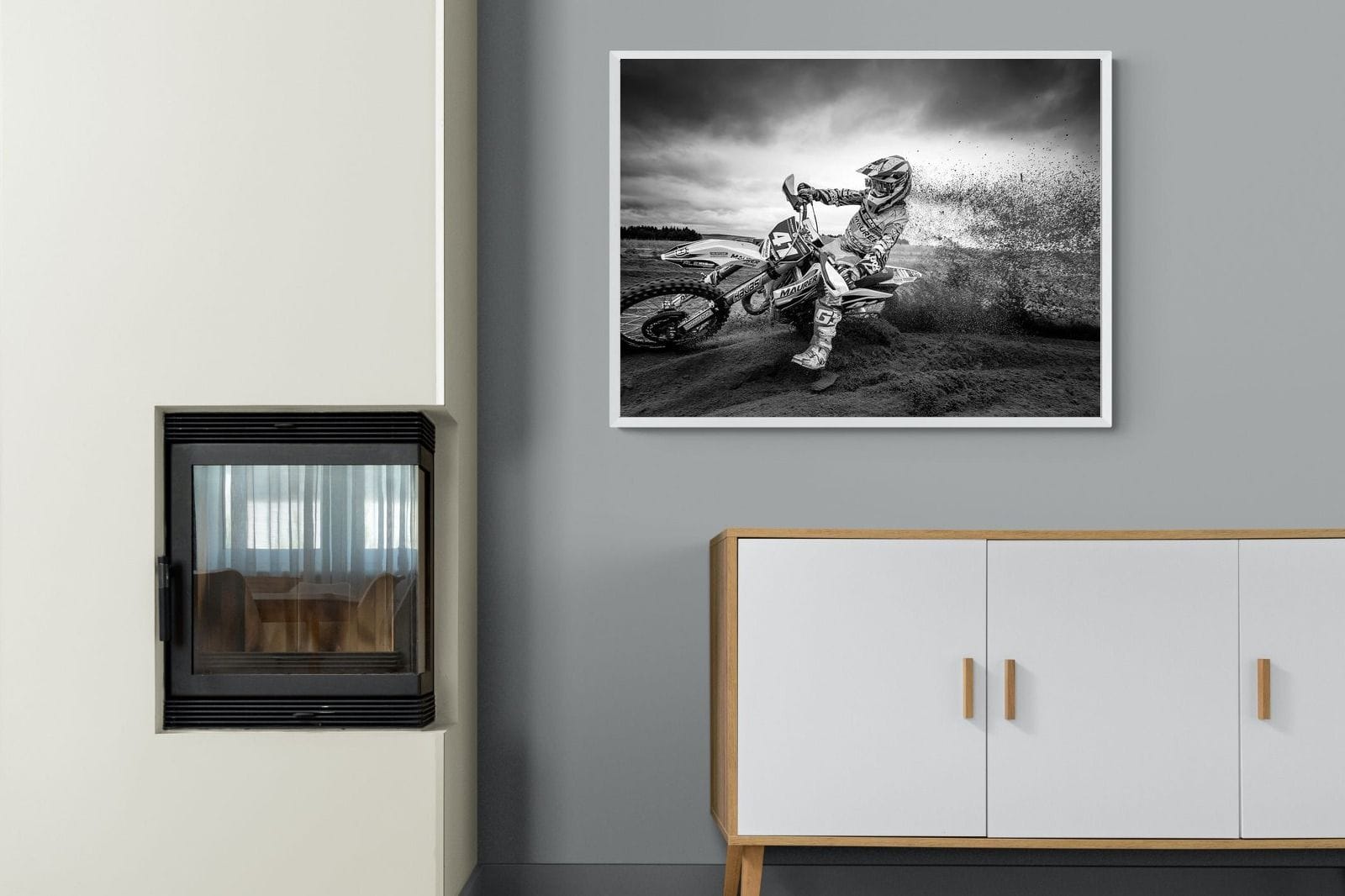 Dirt Bike-Wall_Art-100 x 75cm-Mounted Canvas-White-Pixalot