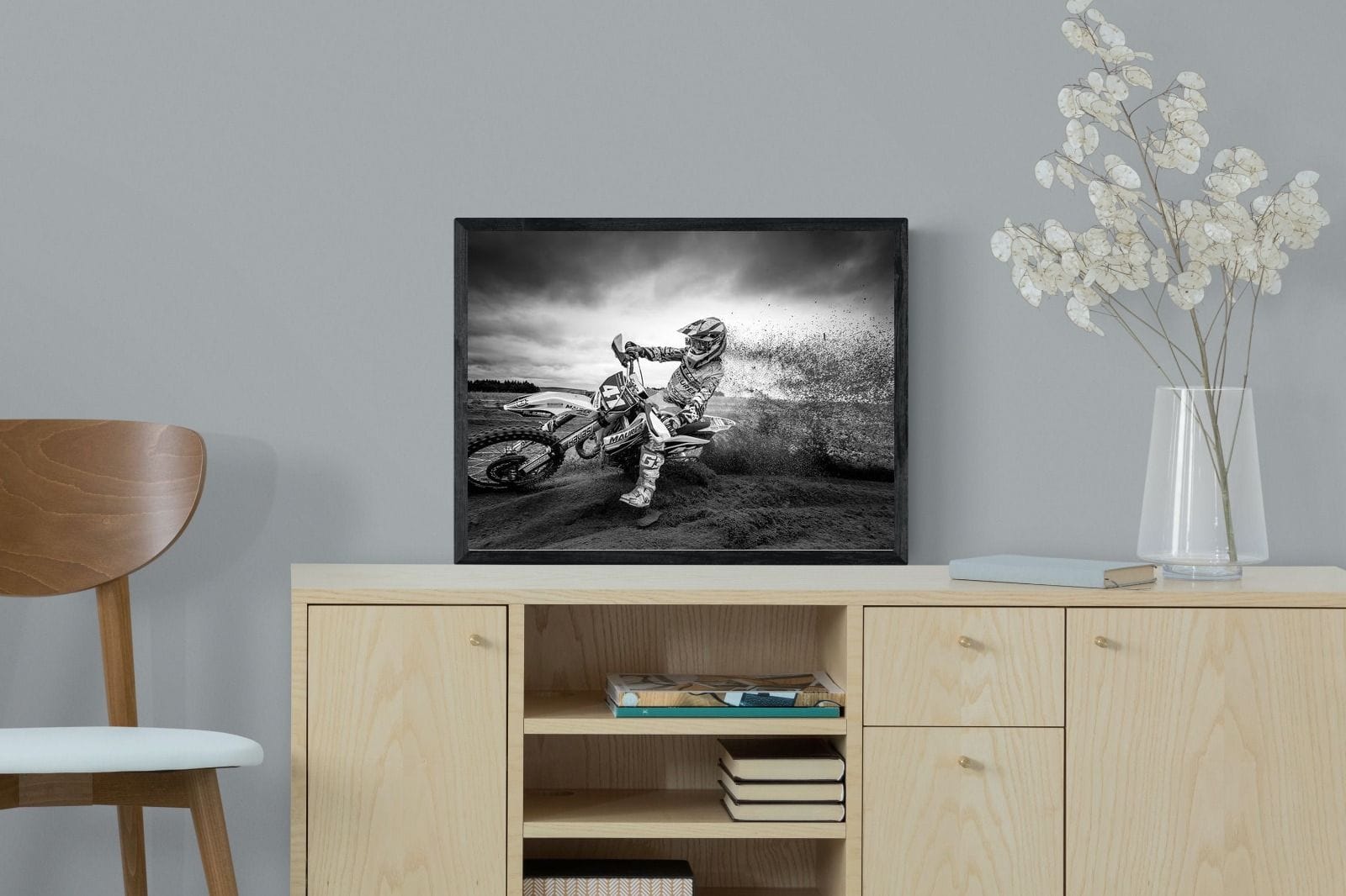 Dirt Bike-Wall_Art-60 x 45cm-Mounted Canvas-Black-Pixalot