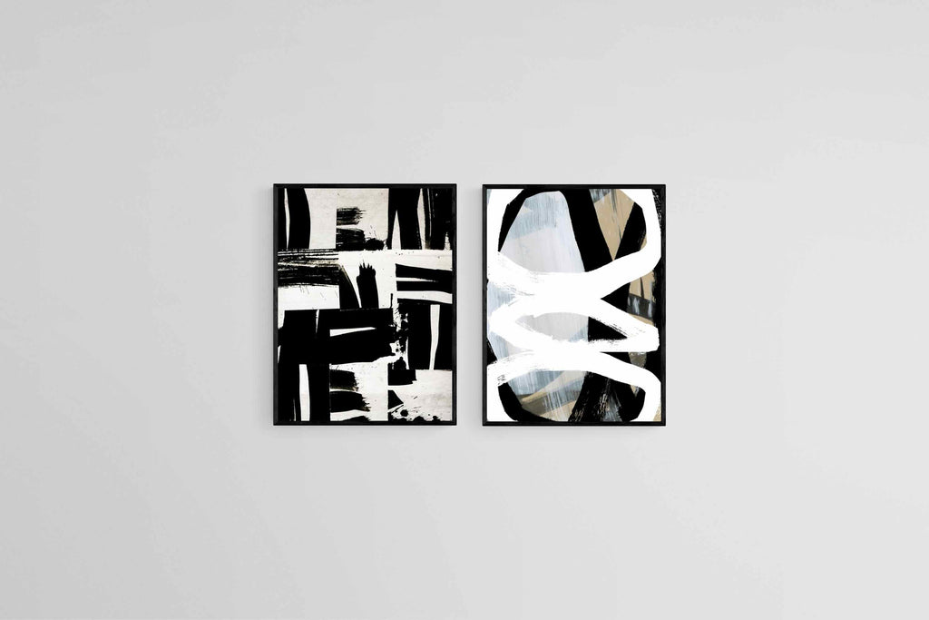 Dual Dynamics Set-Wall_Art-45 x 60cm (x2)-Mounted Canvas-Black-Pixalot