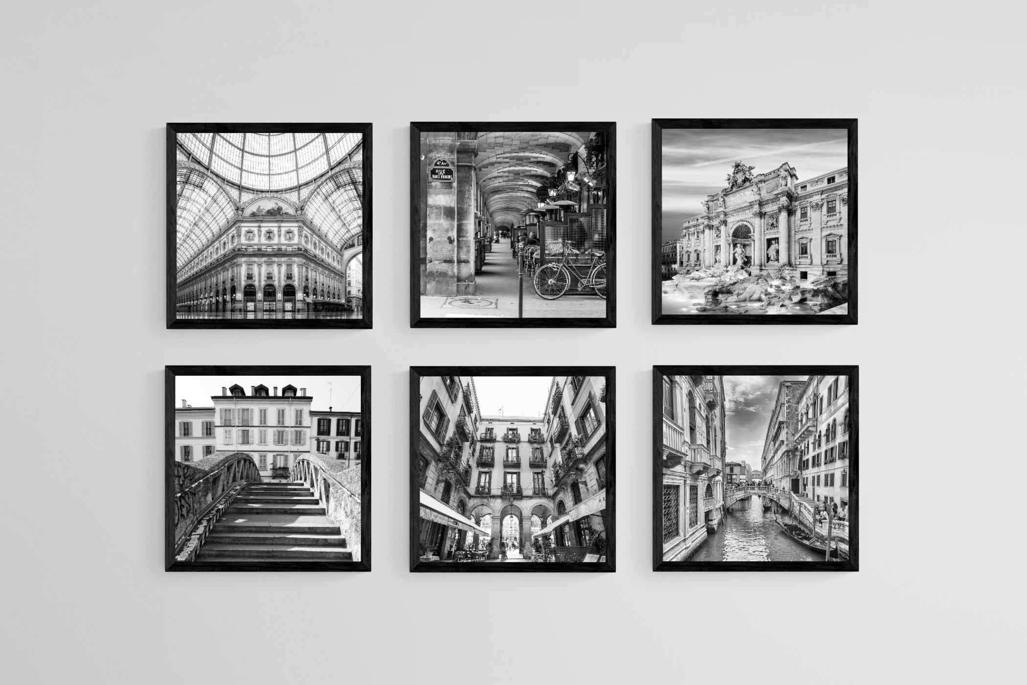 Elegant Europe Set-Wall_Art-30 x 30cm (x6)-Mounted Canvas-Black-Pixalot