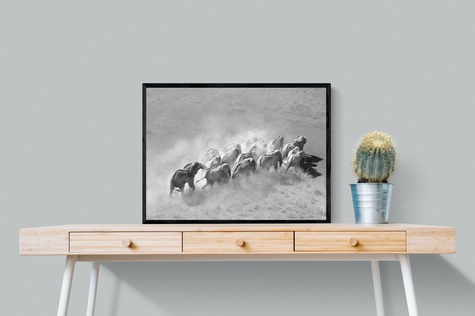 Elephant Convoy (black & white)-Wall_Art-80 x 60cm-Mounted Canvas-Black-Pixalot