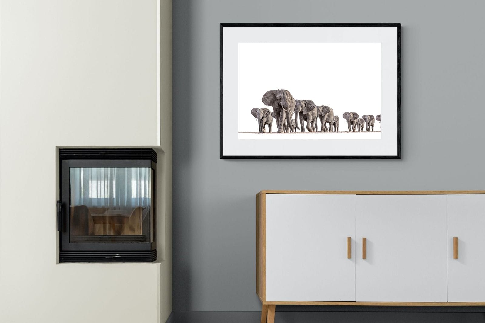 Elephant Convoy (high key)-Wall_Art-100 x 75cm-Framed Print-Black-Pixalot