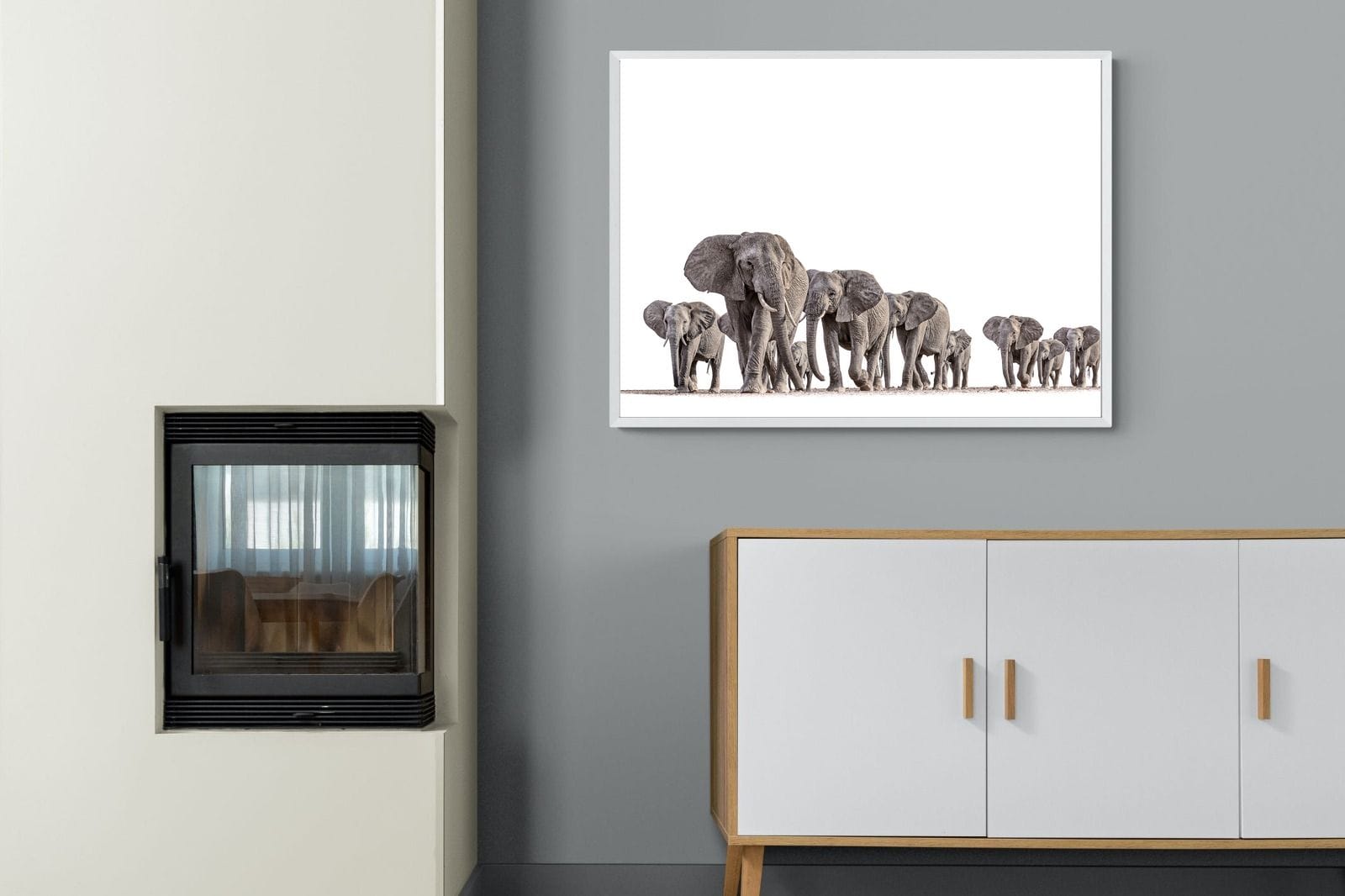 Elephant Convoy (high key)-Wall_Art-100 x 75cm-Mounted Canvas-White-Pixalot