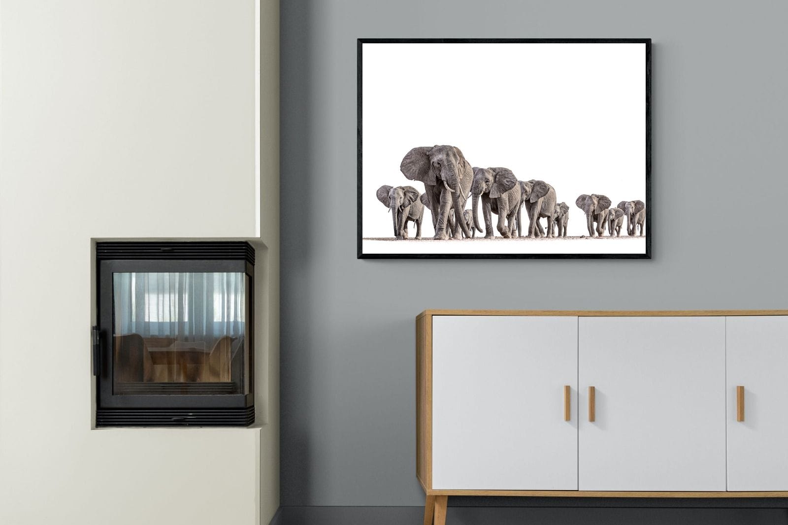 Elephant Convoy (high key)-Wall_Art-100 x 75cm-Mounted Canvas-Black-Pixalot