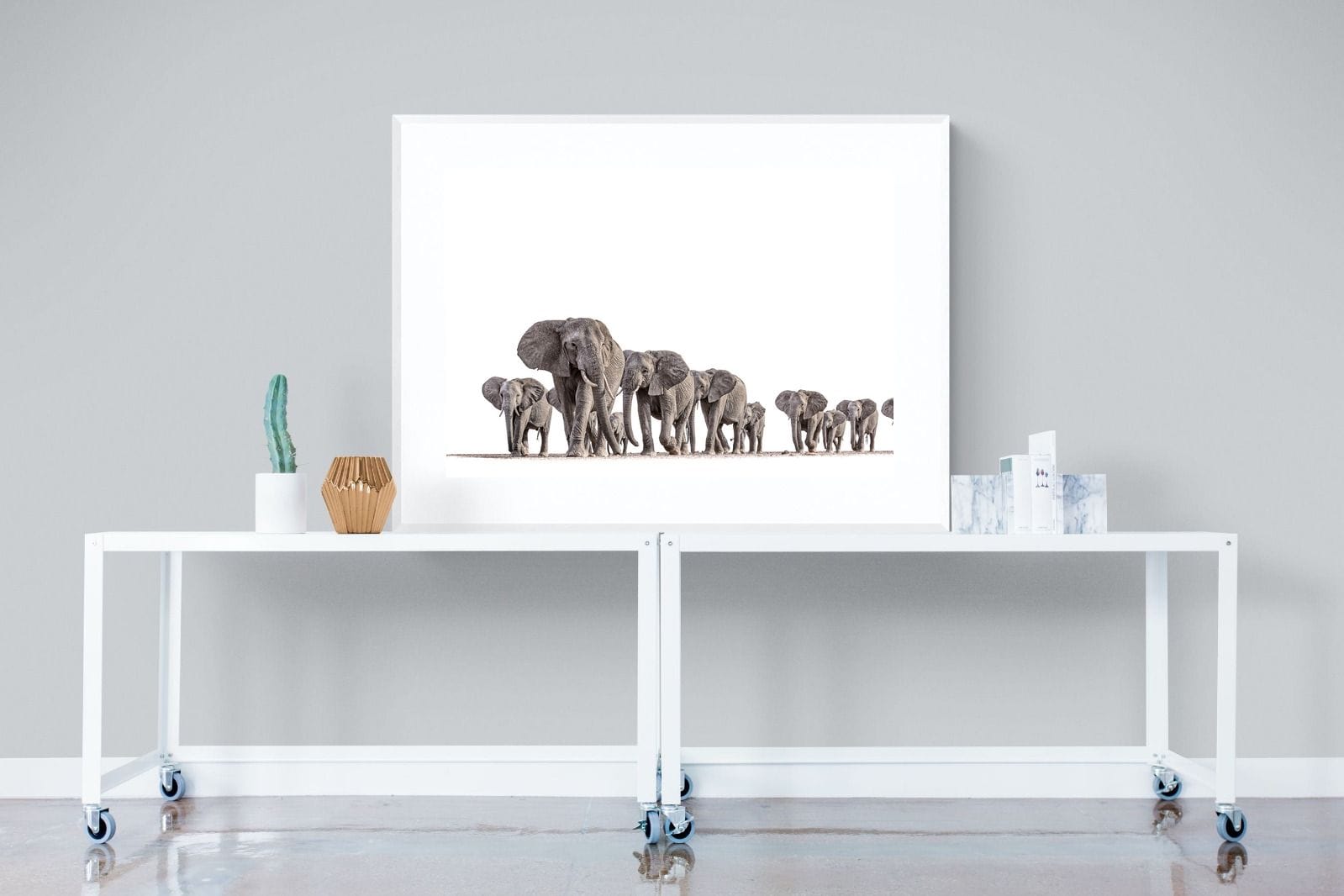 Elephant Convoy (high key)-Wall_Art-120 x 90cm-Framed Print-White-Pixalot