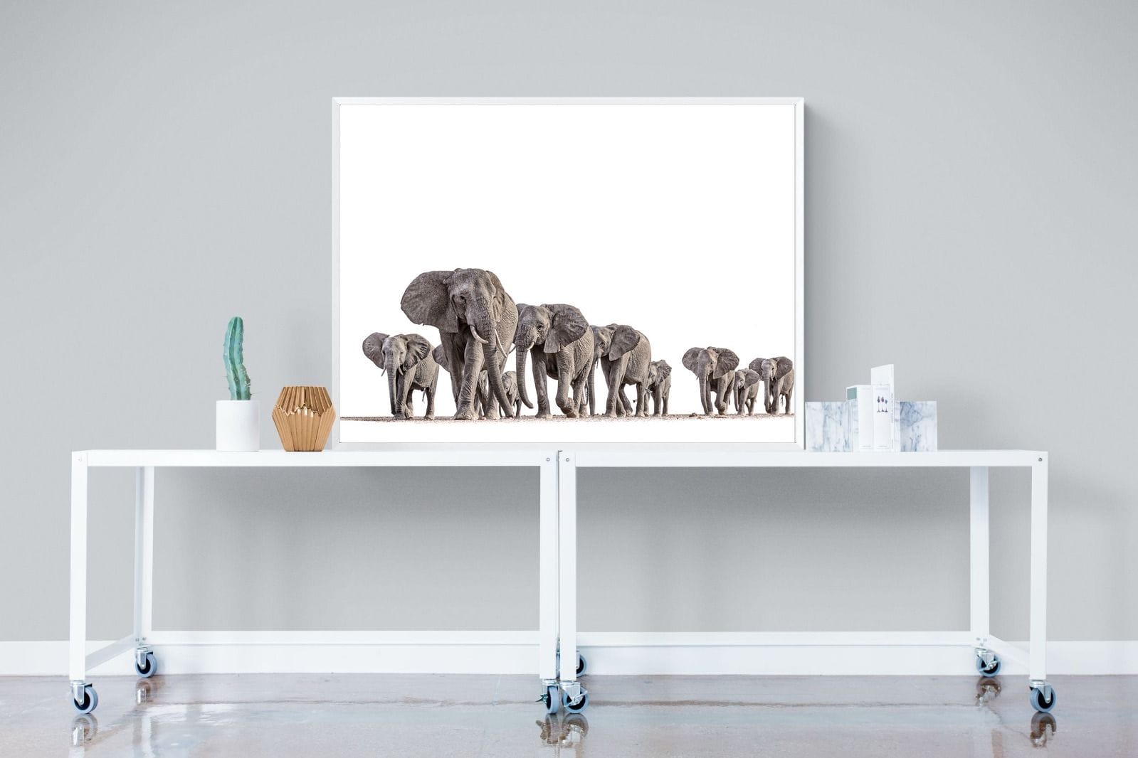 Elephant Convoy (high key)-Wall_Art-120 x 90cm-Mounted Canvas-White-Pixalot