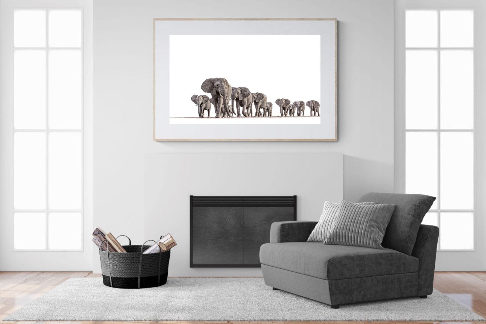 Elephant Convoy (high key)-Wall_Art-150 x 100cm-Framed Print-Wood-Pixalot