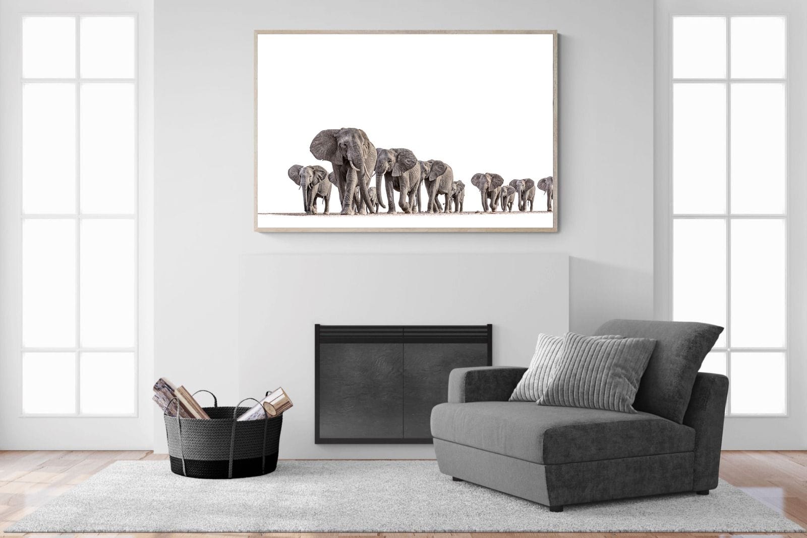 Elephant Convoy (high key)-Wall_Art-150 x 100cm-Mounted Canvas-Wood-Pixalot