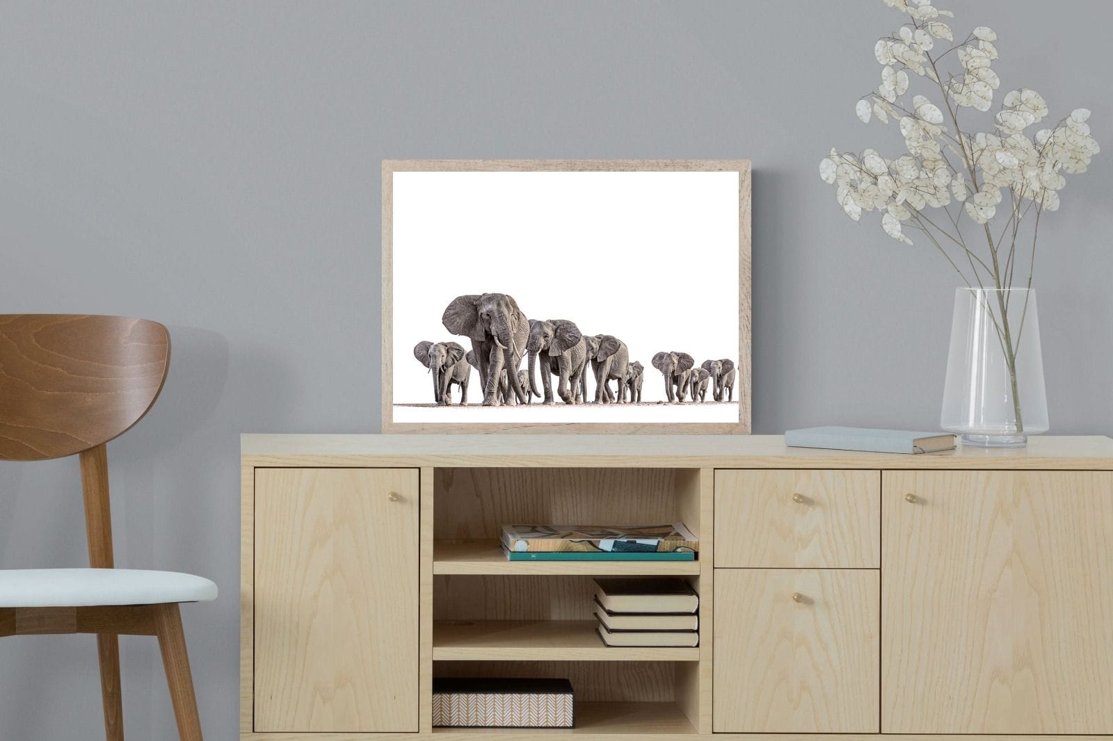 Elephant Convoy (high key)-Wall_Art-60 x 45cm-Mounted Canvas-Wood-Pixalot