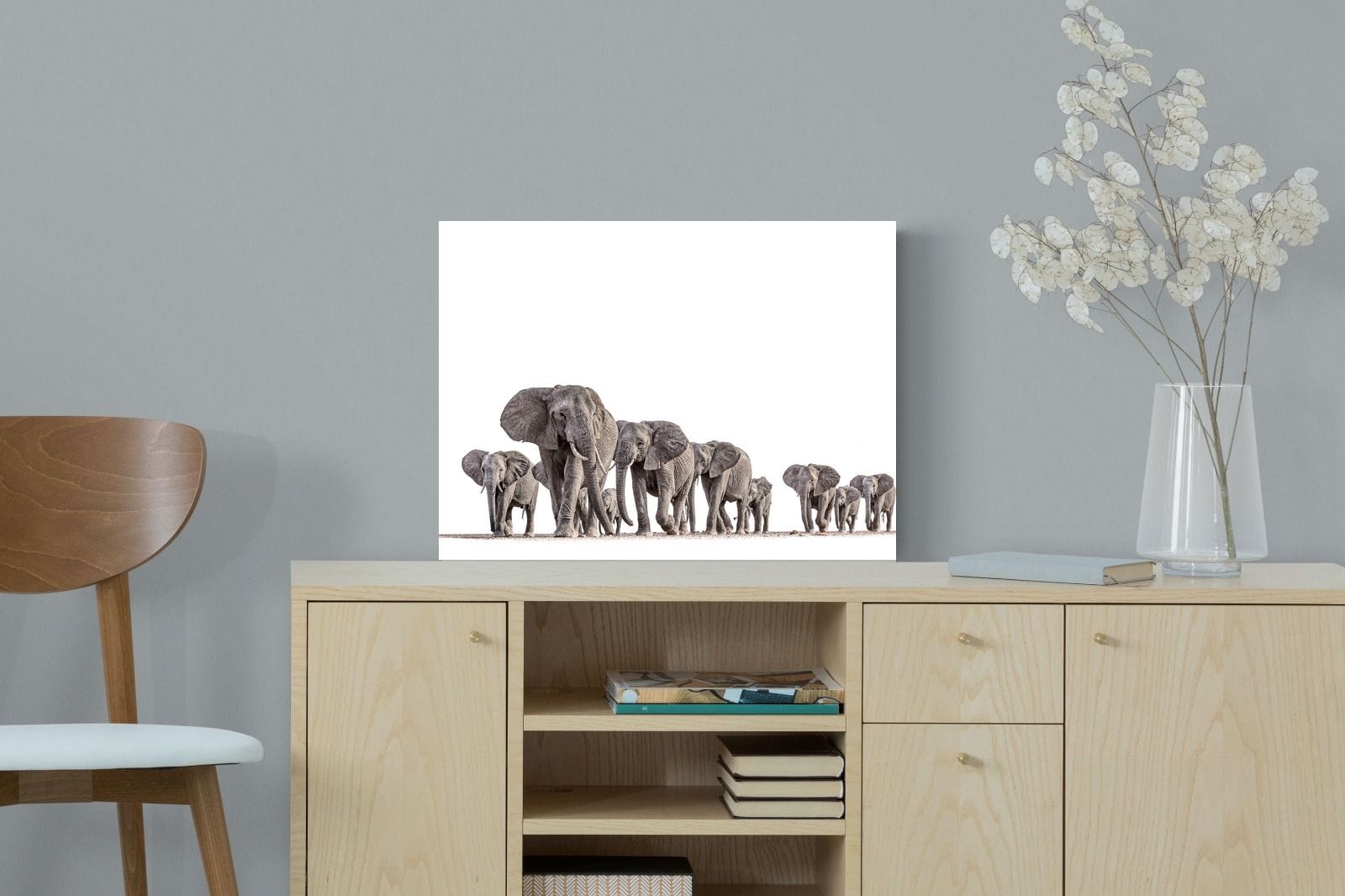 Elephant Convoy (high key)-Wall_Art-60 x 45cm-Mounted Canvas-No Frame-Pixalot