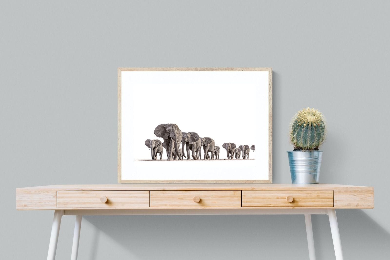 Elephant Convoy (high key)-Wall_Art-80 x 60cm-Framed Print-Wood-Pixalot