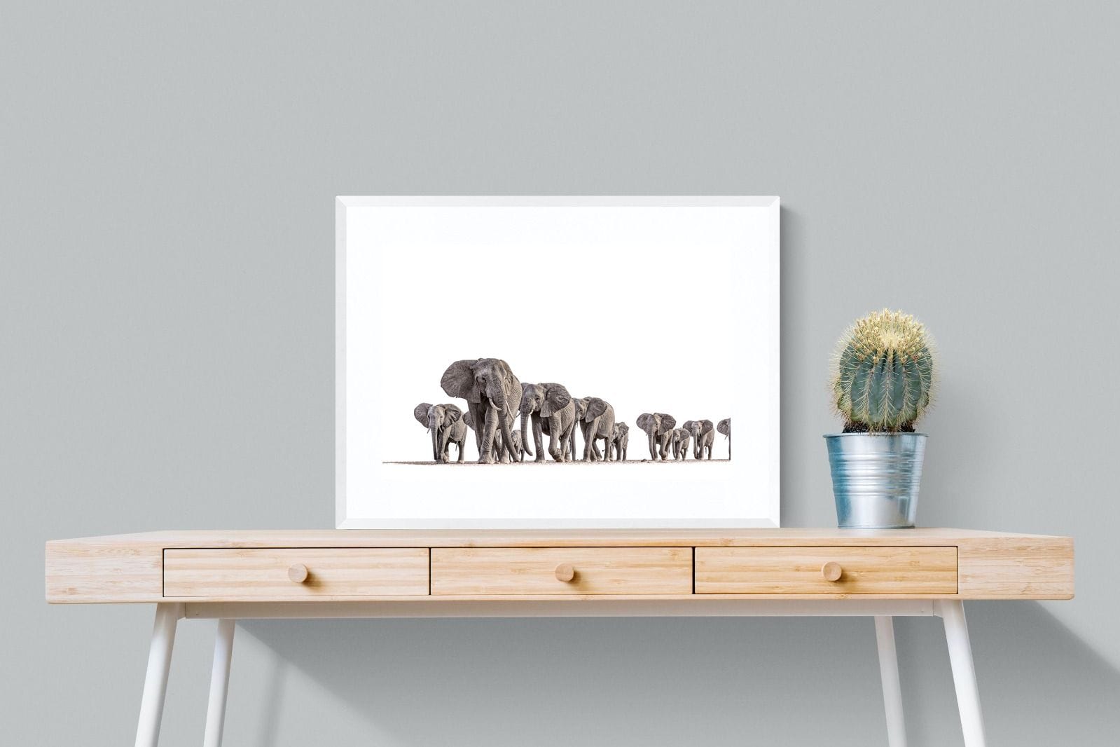 Elephant Convoy (high key)-Wall_Art-80 x 60cm-Framed Print-White-Pixalot