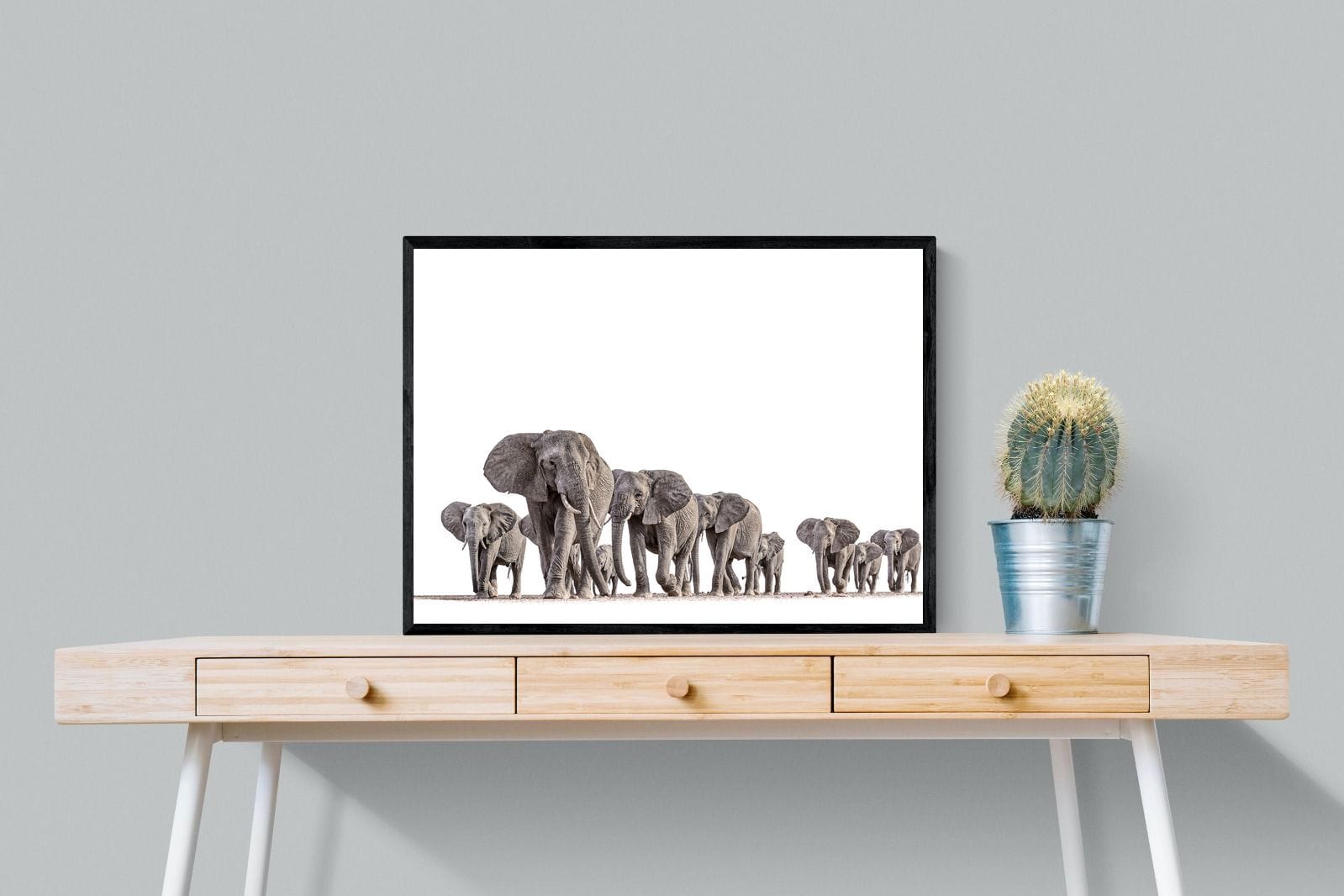 Elephant Convoy (high key)-Wall_Art-80 x 60cm-Mounted Canvas-Black-Pixalot