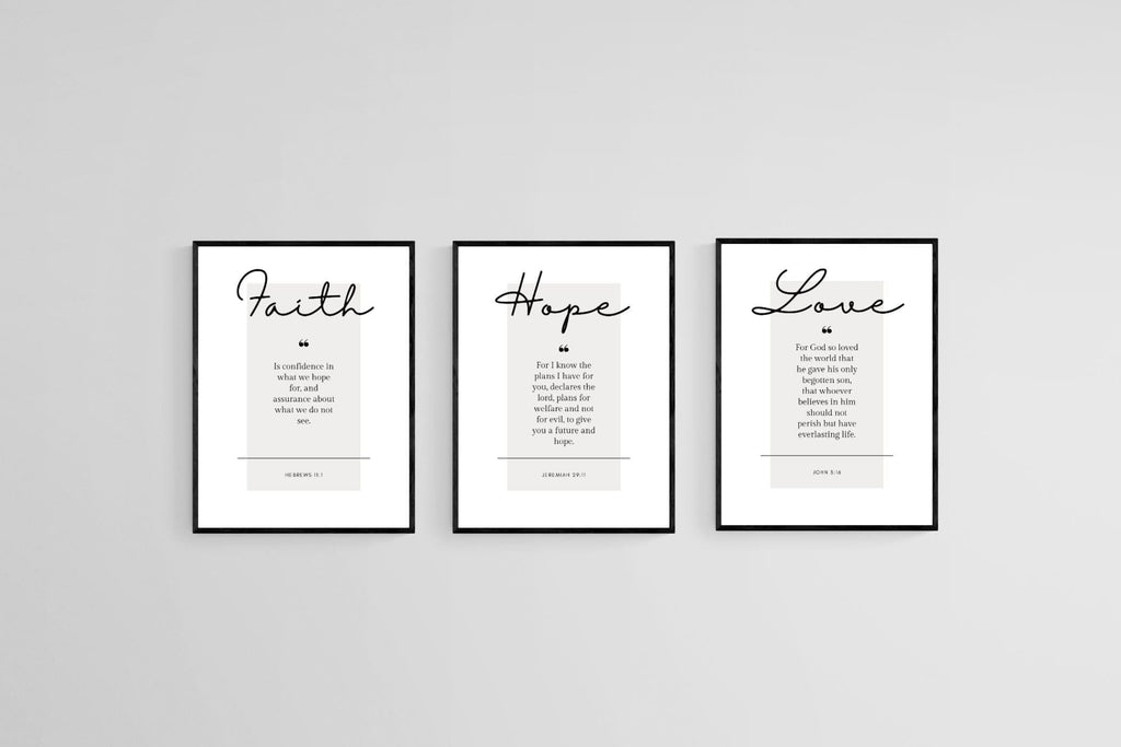 Faith, Hope, Love-Wall_Art-45 x 60cm (x3)-Mounted Canvas-Black-Pixalot