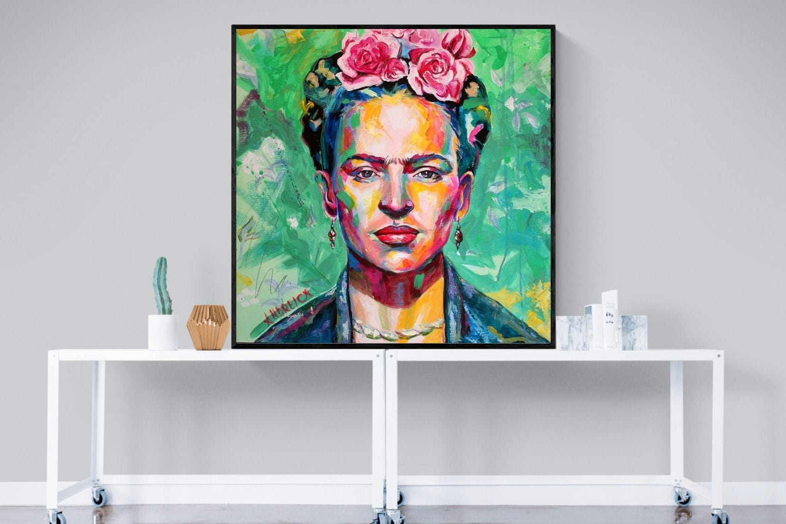 Frida Homage-Wall_Art-120 x 120cm-Mounted Canvas-Black-Pixalot