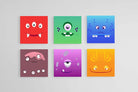 Friendly Monsters Set-Wall_Art-30 x 30cm (x6)-Mounted Canvas-No Frame-Pixalot