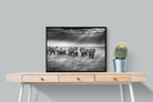 Grazing Elephants-Wall_Art-80 x 60cm-Mounted Canvas-Black-Pixalot