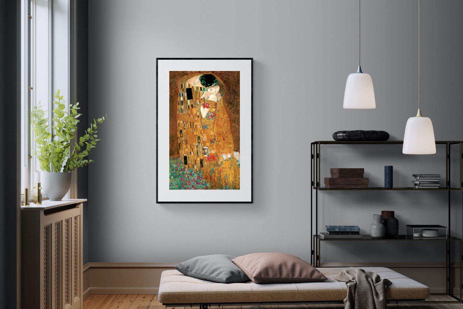 Gustav Klimt The Kiss-Wall_Art-100 x 150cm-Framed Print-Black-Pixalot