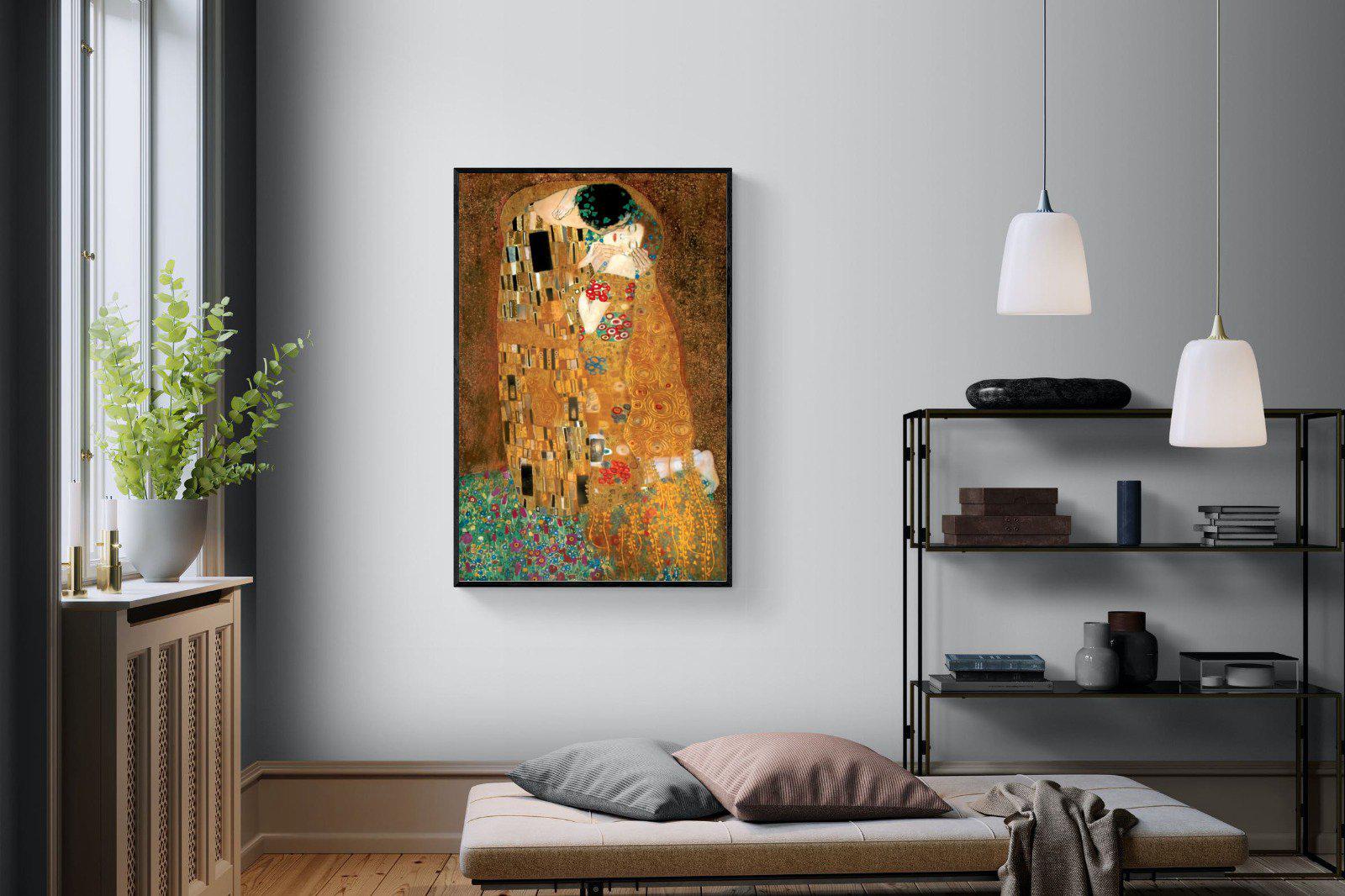 Gustav Klimt The Kiss-Wall_Art-100 x 150cm-Mounted Canvas-Black-Pixalot