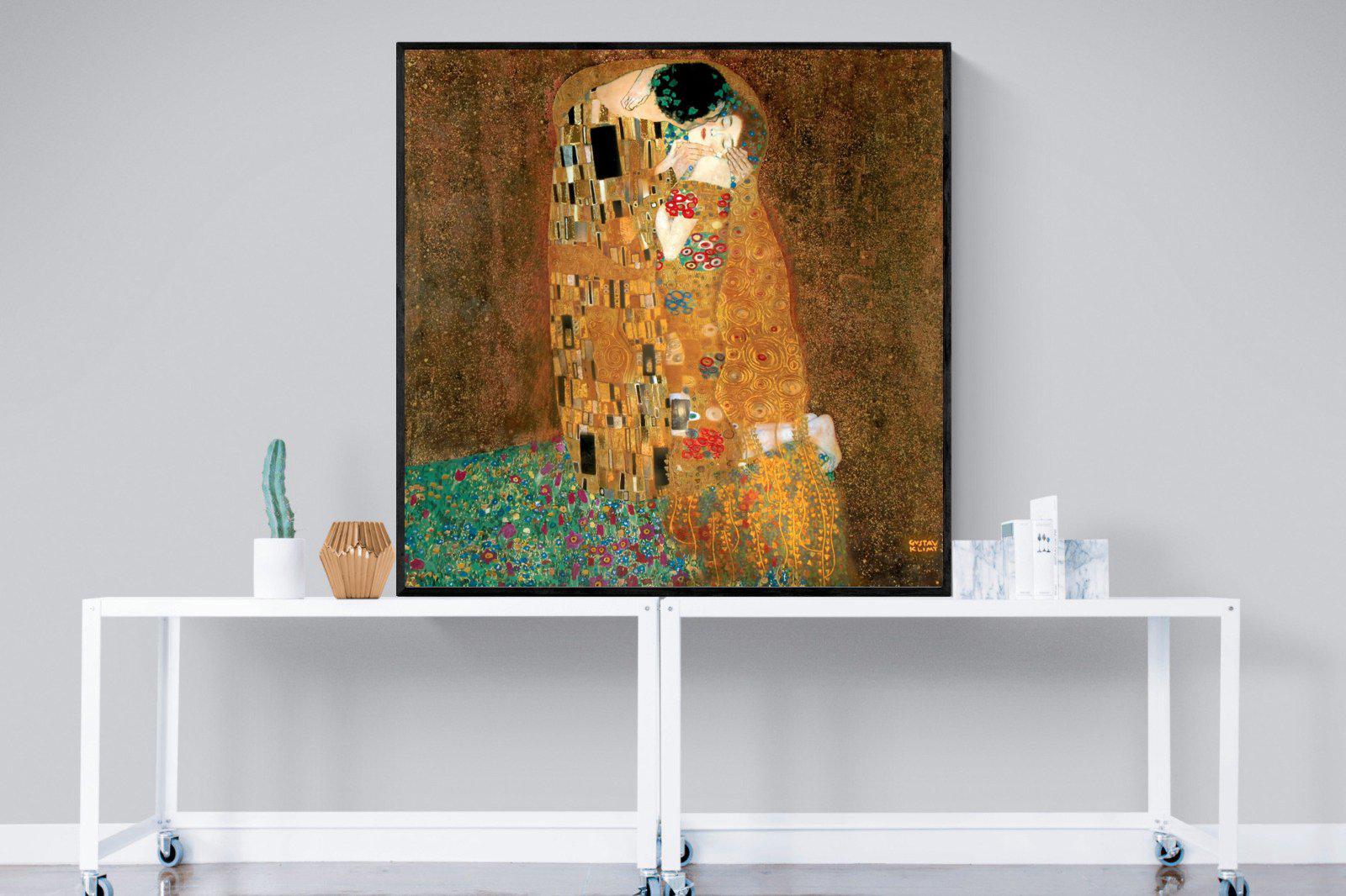 Gustav Klimt The Kiss-Wall_Art-120 x 120cm-Mounted Canvas-Black-Pixalot