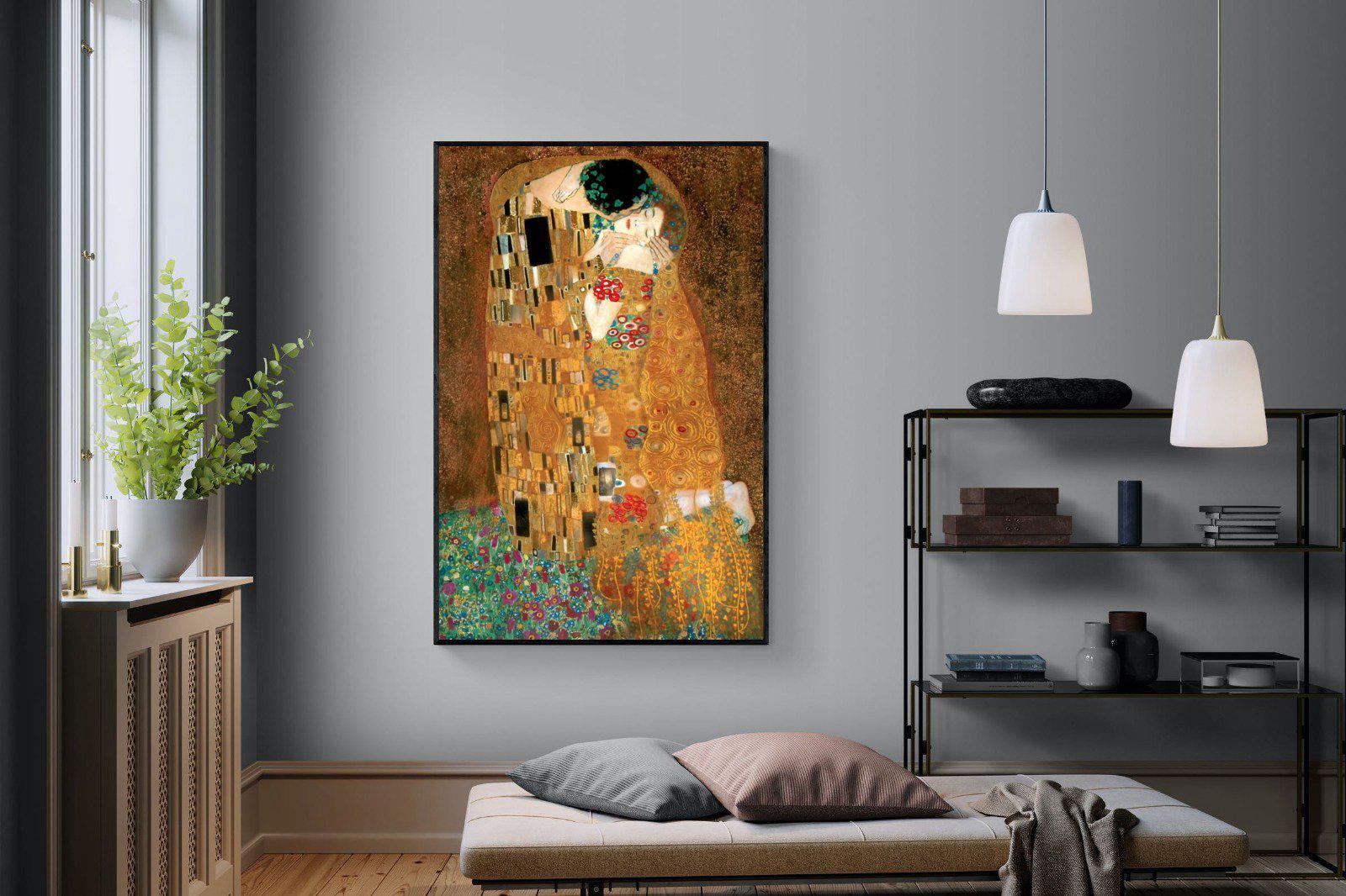 Gustav Klimt The Kiss-Wall_Art-120 x 180cm-Mounted Canvas-Black-Pixalot