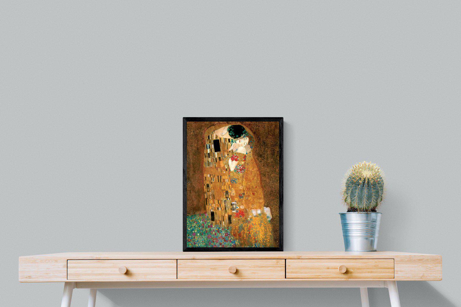 Gustav Klimt The Kiss-Wall_Art-45 x 60cm-Mounted Canvas-Black-Pixalot