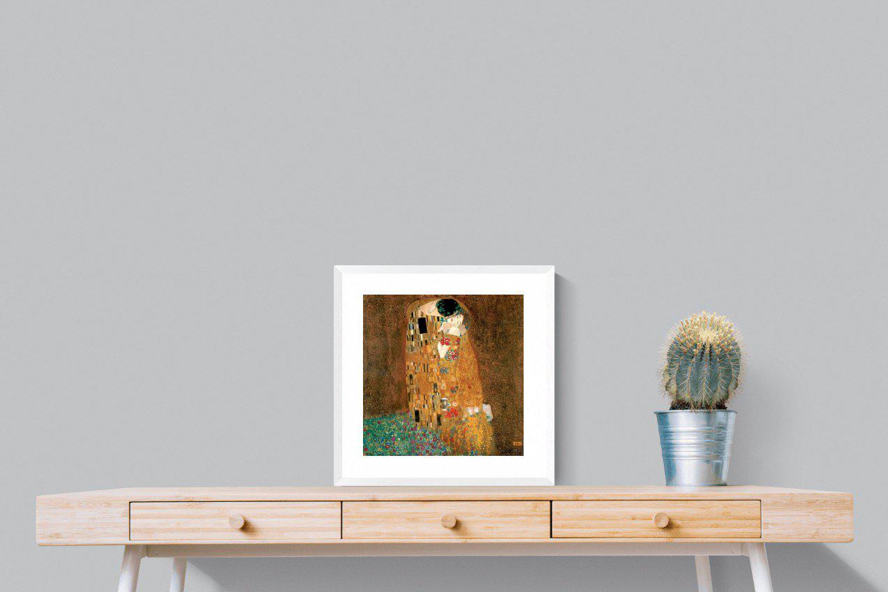 Gustav Klimt The Kiss-Wall_Art-50 x 50cm-Framed Print-White-Pixalot