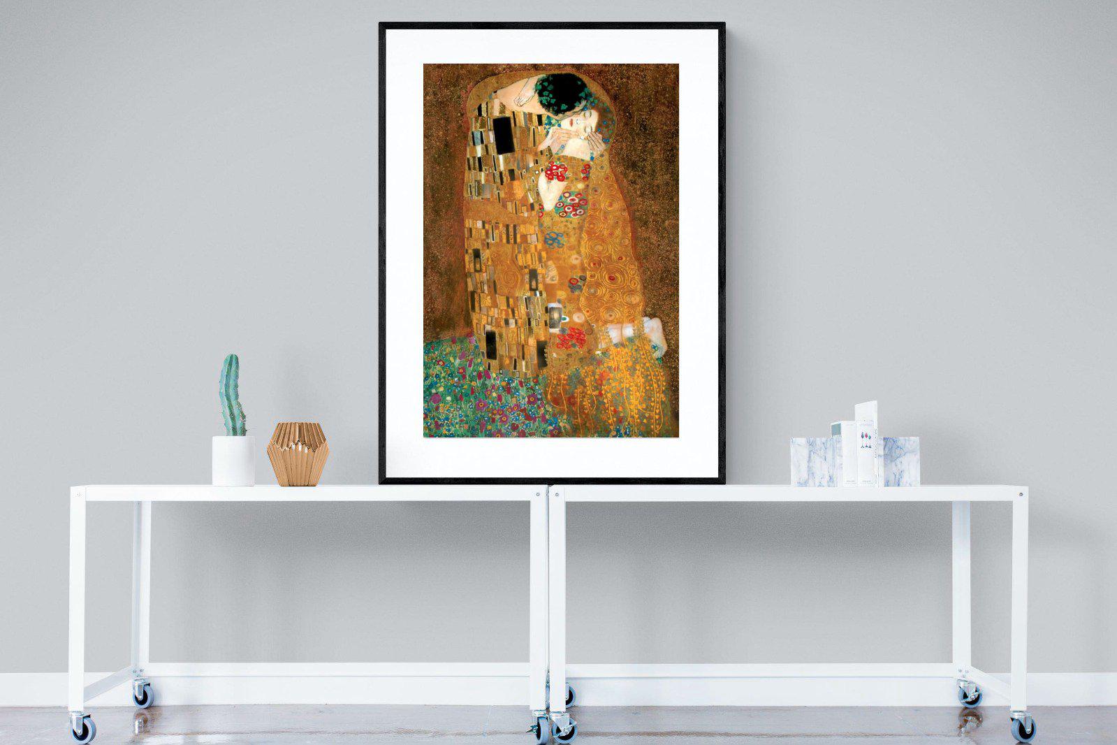 Gustav Klimt The Kiss-Wall_Art-90 x 120cm-Framed Print-Black-Pixalot