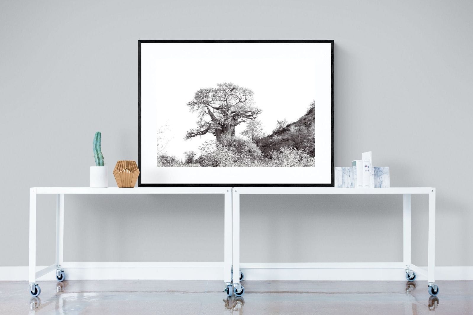 Hillside Baobab-Wall_Art-120 x 90cm-Framed Print-Black-Pixalot