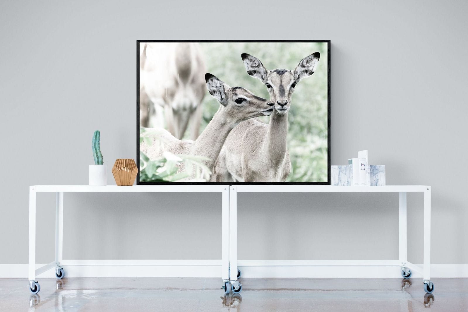 Impala Kisses-Wall_Art-120 x 90cm-Mounted Canvas-Black-Pixalot