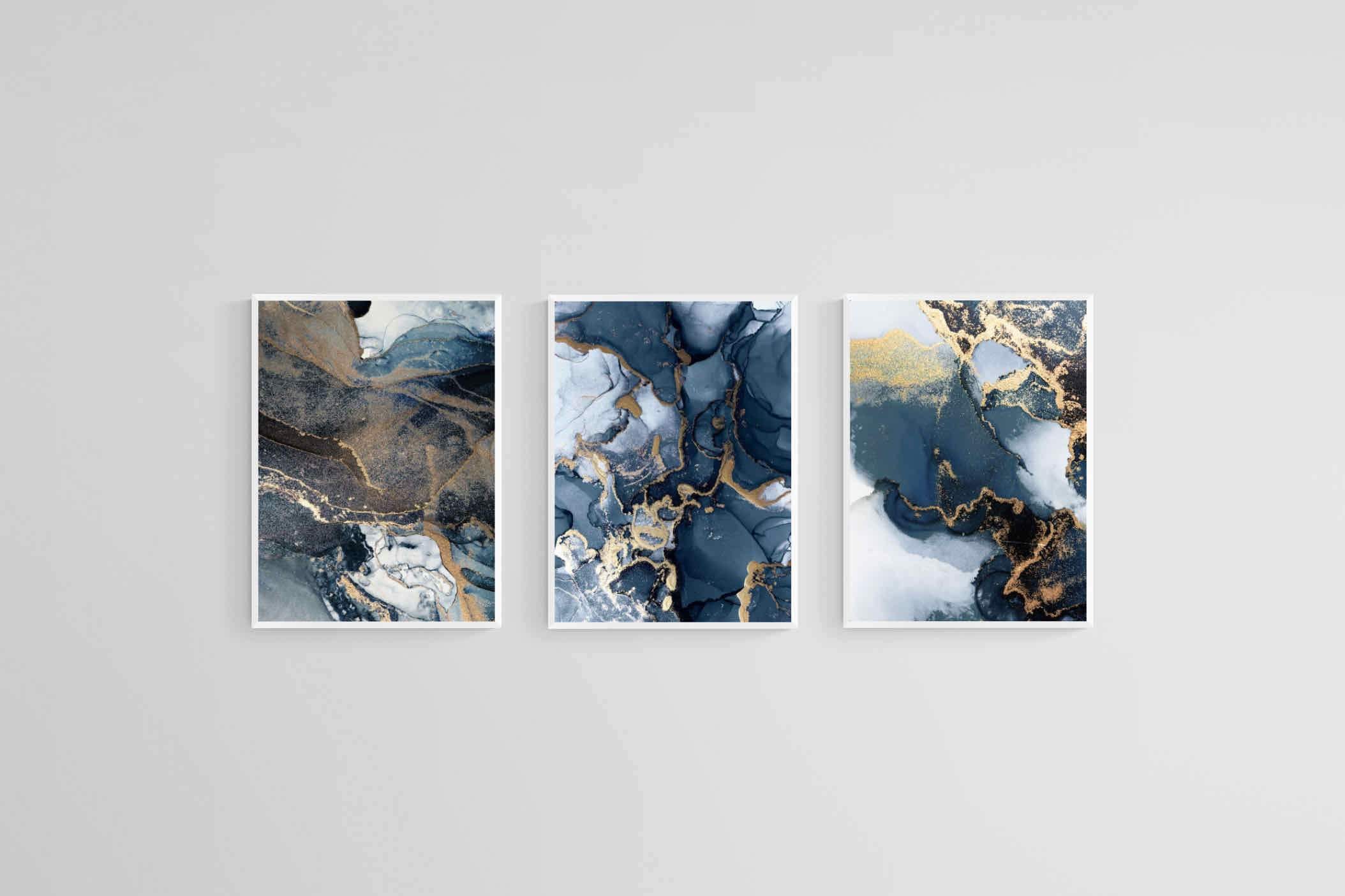 Indigo Gold Set-Wall_Art-45 x 60cm (x3)-Mounted Canvas-White-Pixalot