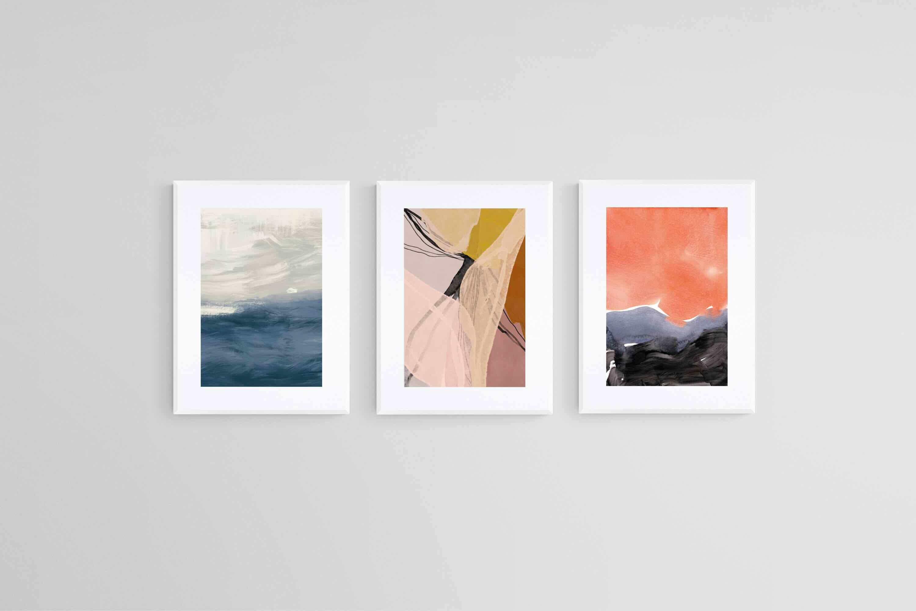 Joyful Abstract Set-Wall_Art-45 x 60cm (x3)-Framed Print-White-Pixalot