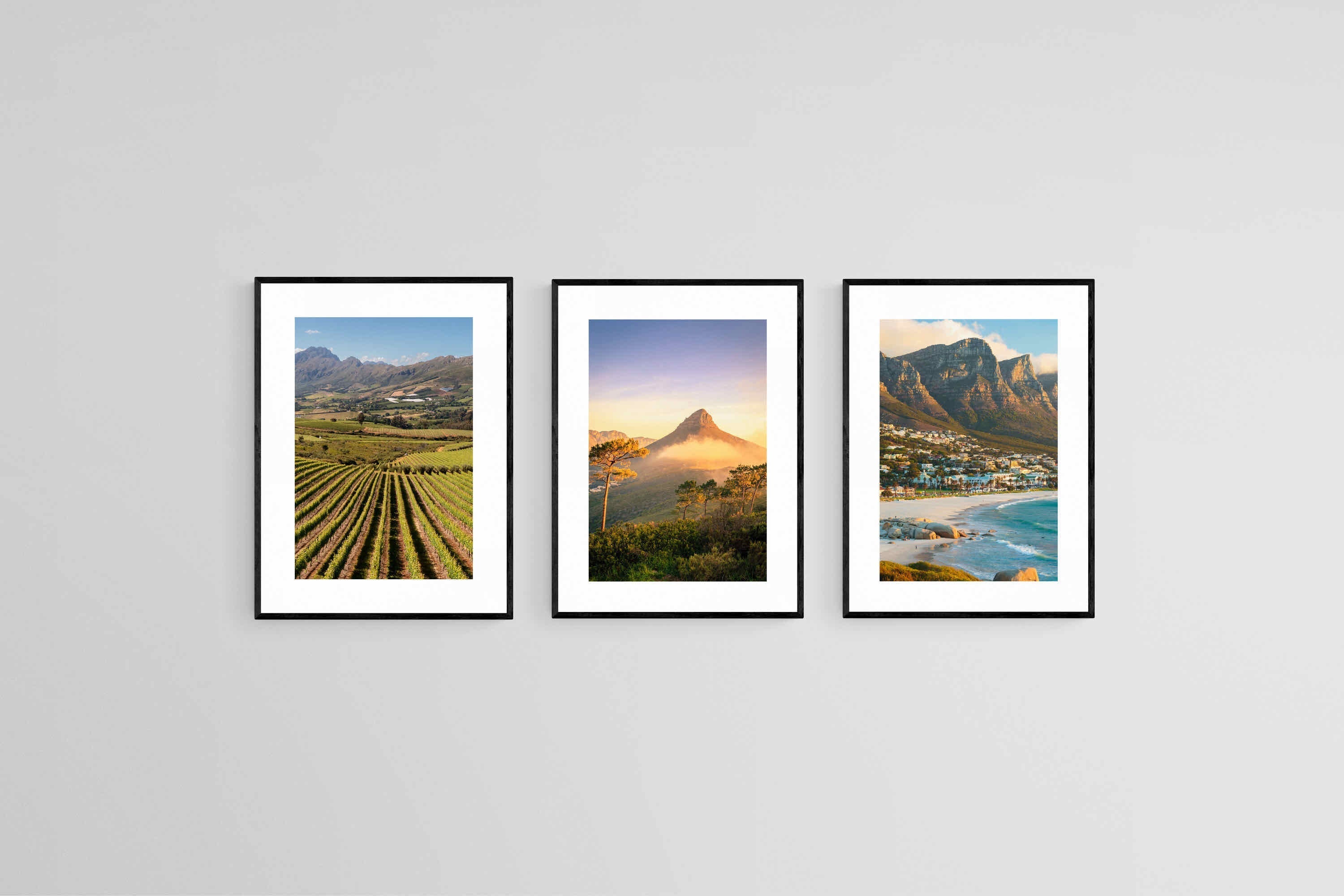 Kaapstad Set-Wall_Art-45 x 60cm (x3)-Framed Print-Black-Pixalot