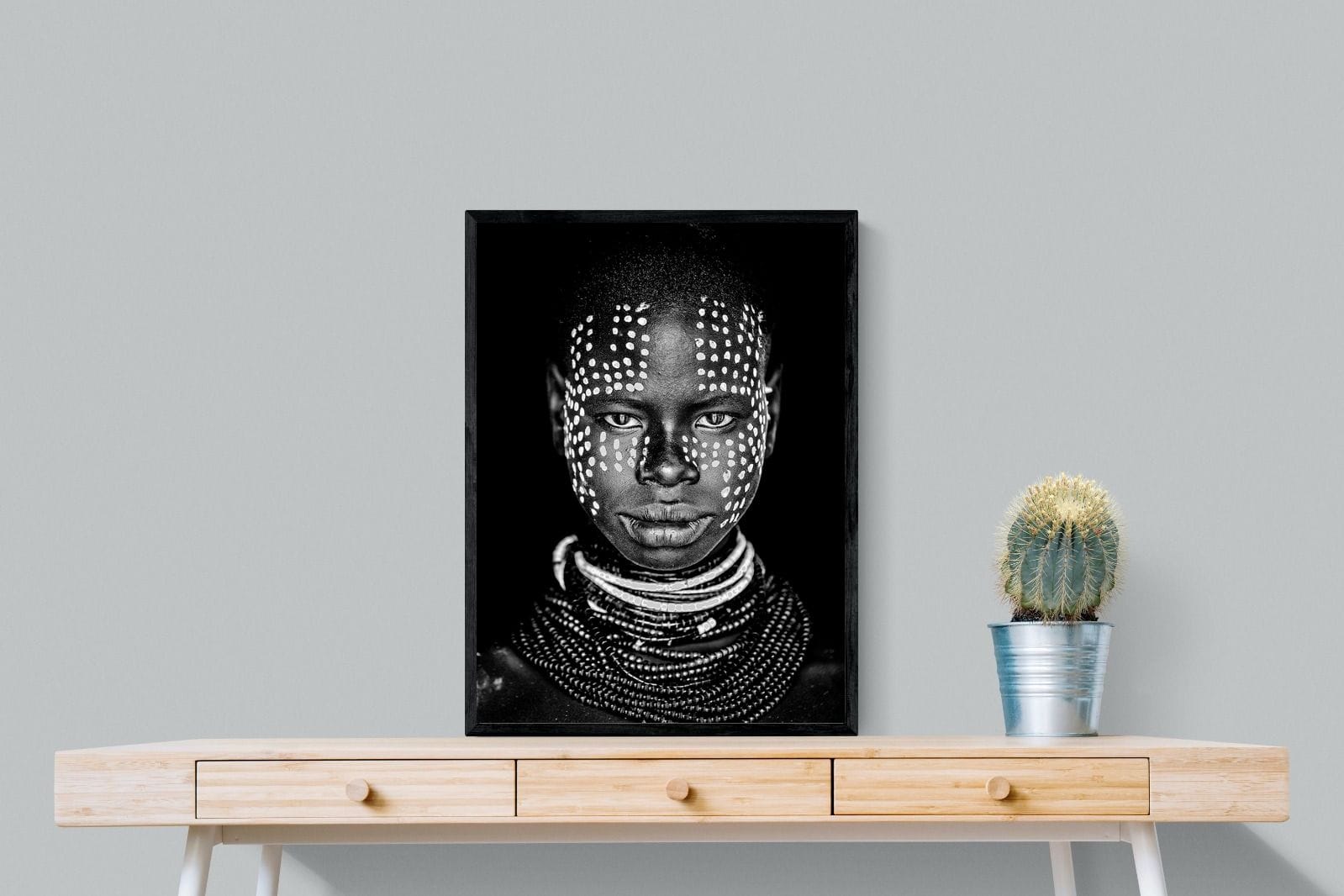 Karo Tribeswoman-Wall_Art-60 x 80cm-Mounted Canvas-Black-Pixalot