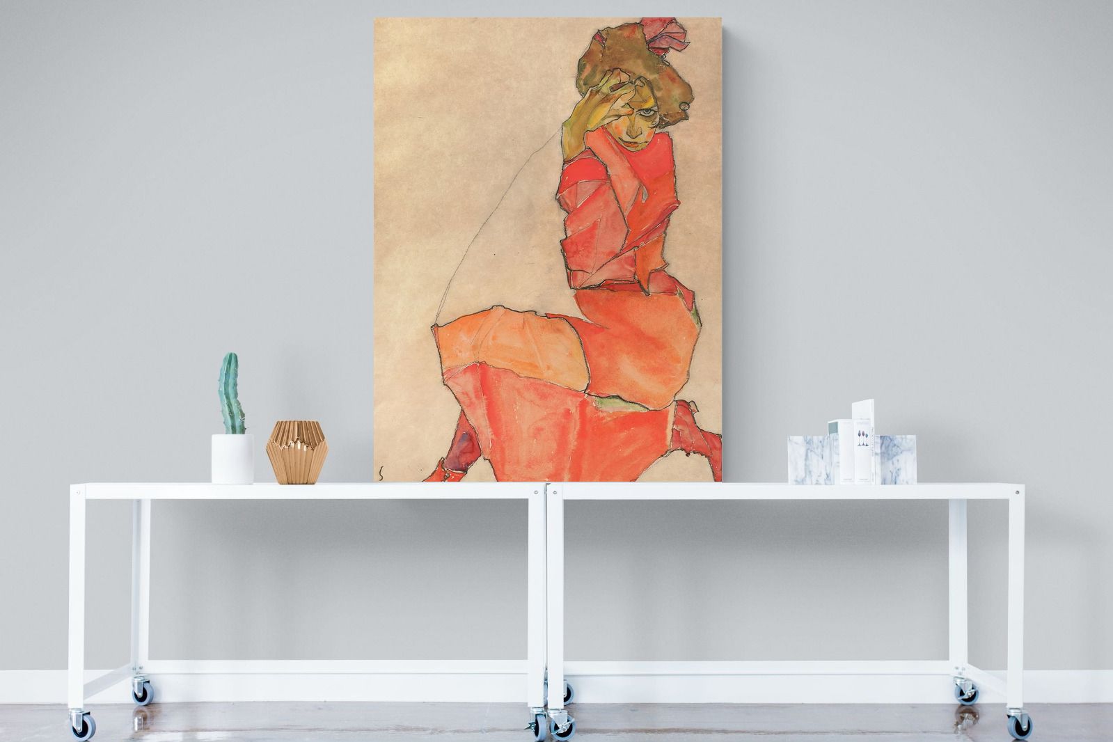 Pixalot Kneeling Female in Orange-Red Dress