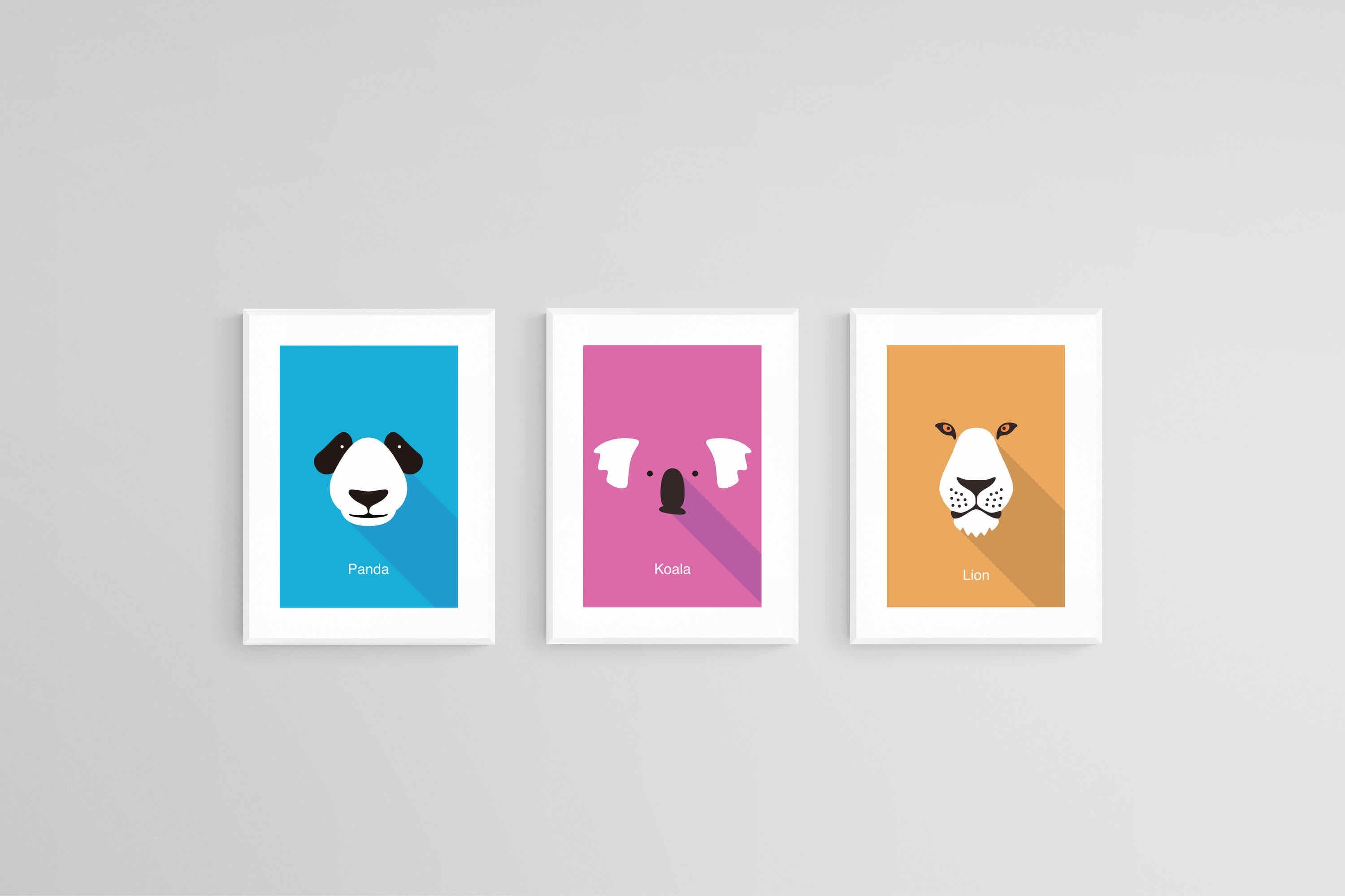 Learning Animals Set of 3-Wall_Art-45 x 60cm (x3)-Framed Print-White-Pixalot